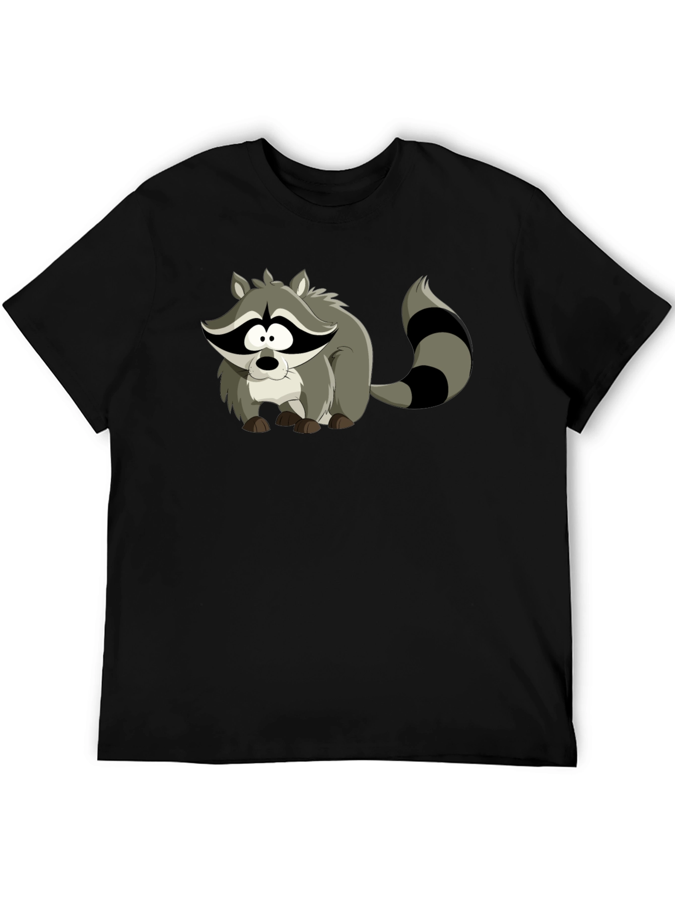 Cartoon Raccoon Black T-Shirt