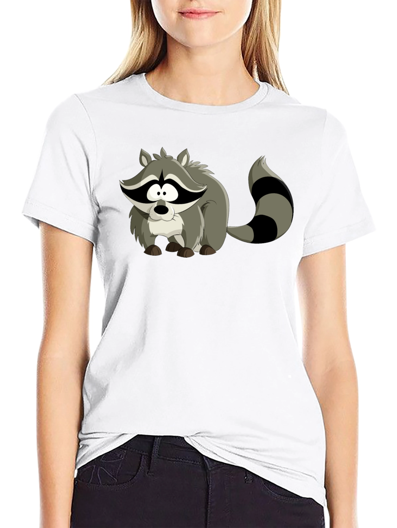 Cartoon Raccoon Black T-Shirt