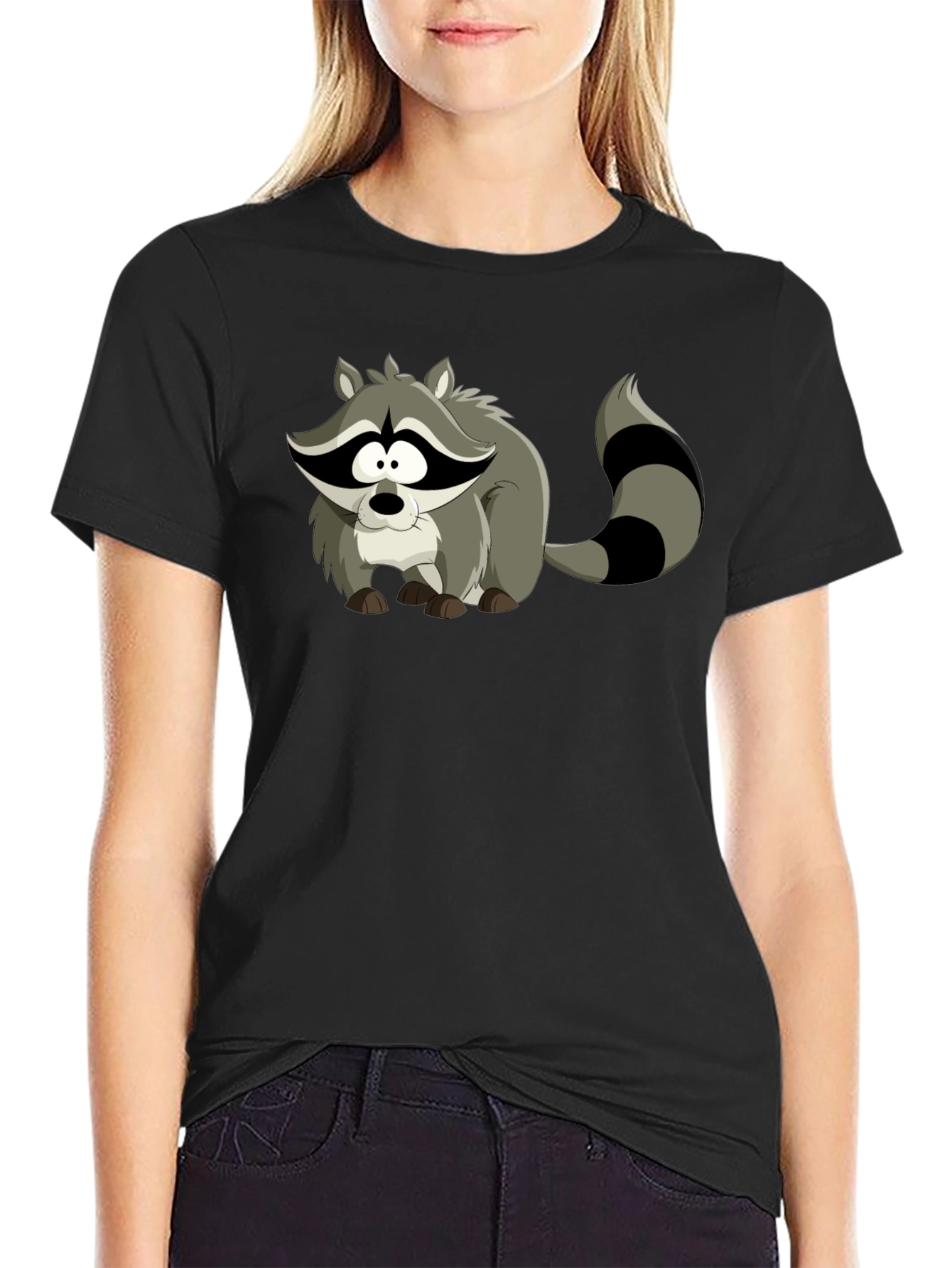 Cartoon Raccoon Black T-Shirt