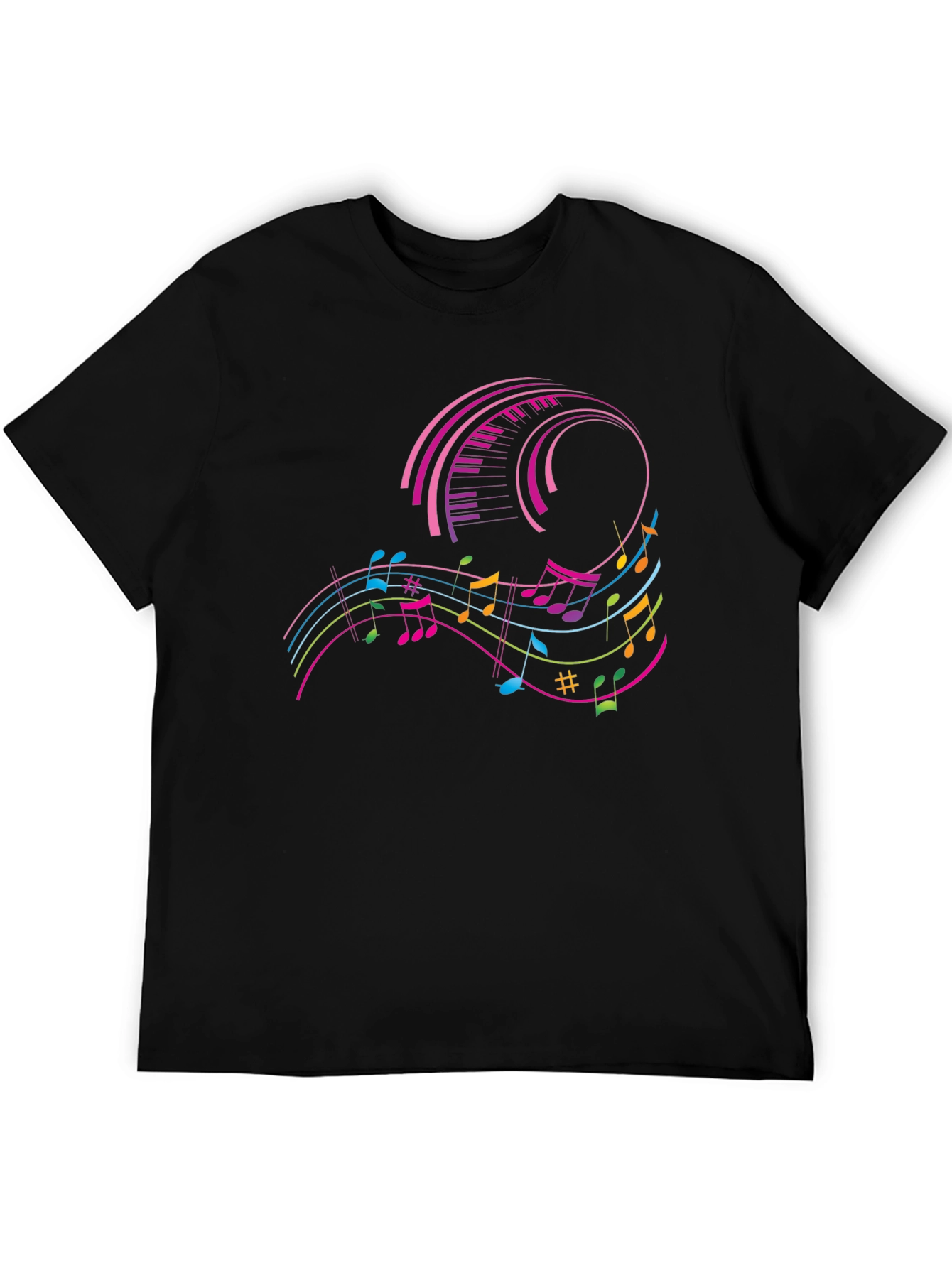 Musical Notes Keyboard Graphic Tee - Black