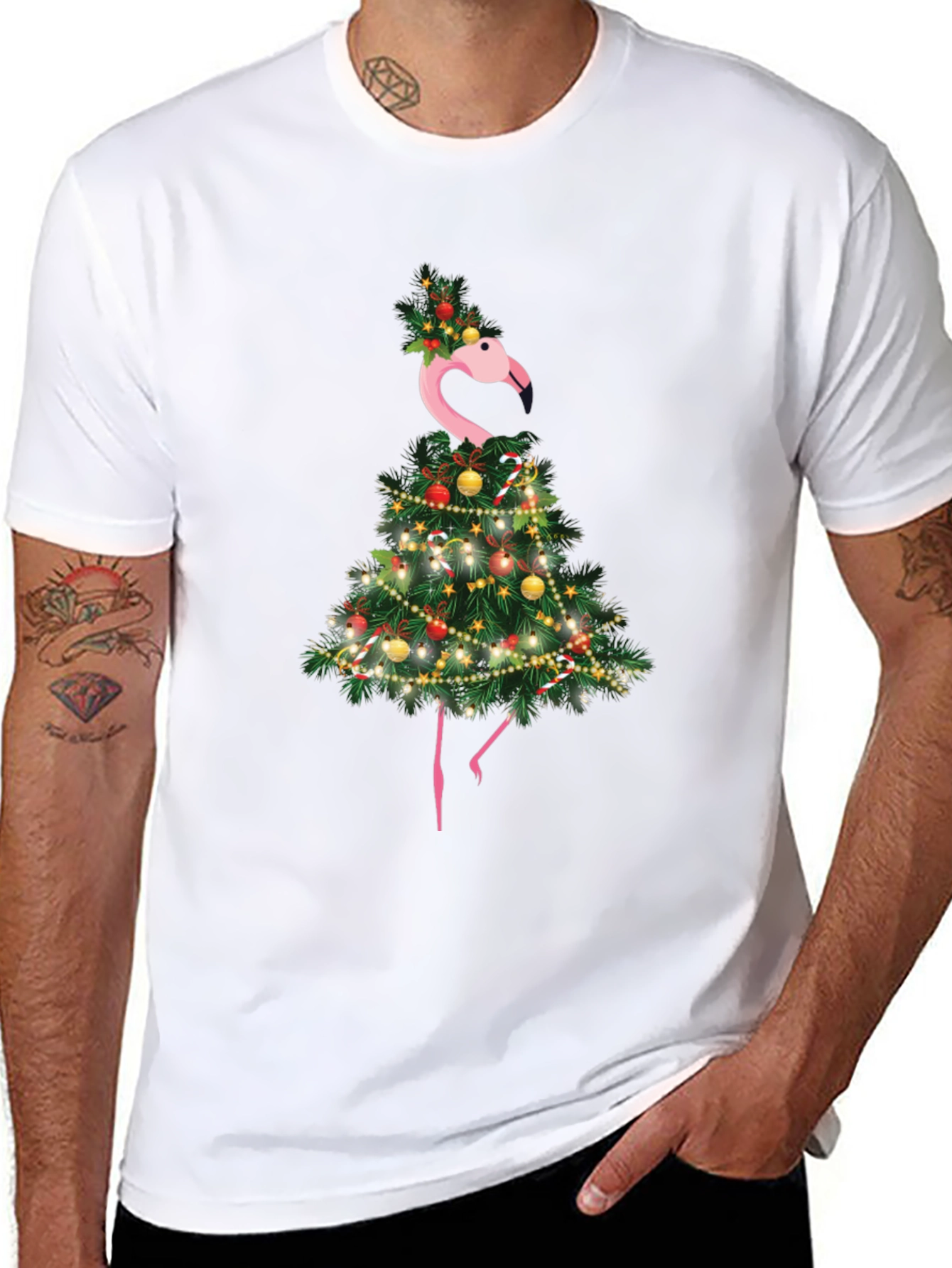Festive Flamingo Christmas Tree T-Shirt
