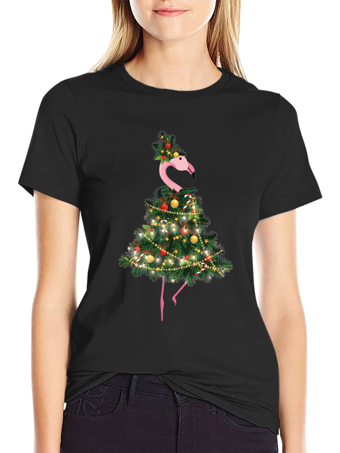 Festive Flamingo Christmas Tree T-Shirt