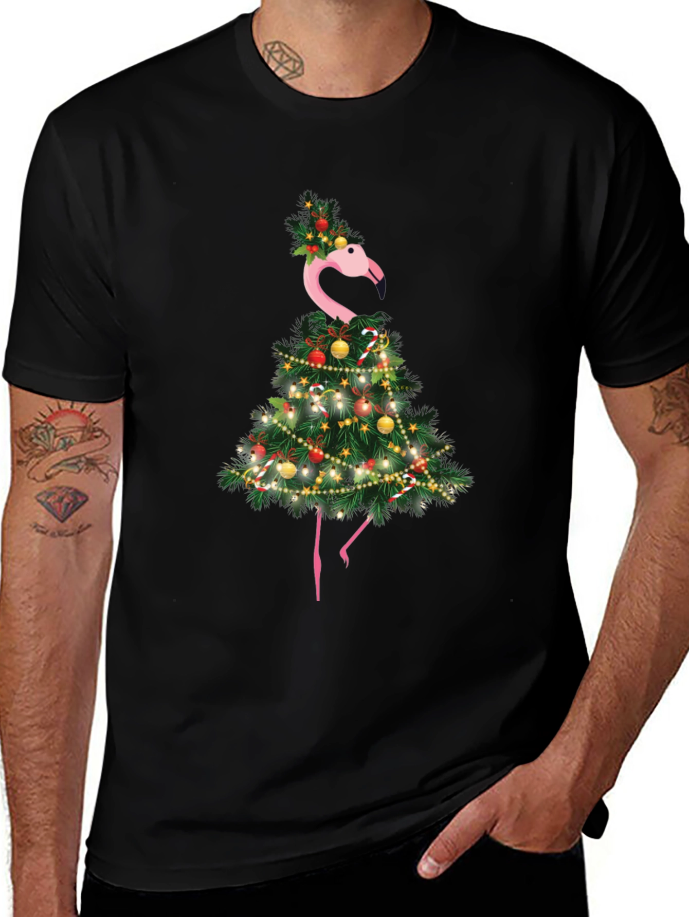 Festive Flamingo Christmas Tree T-Shirt