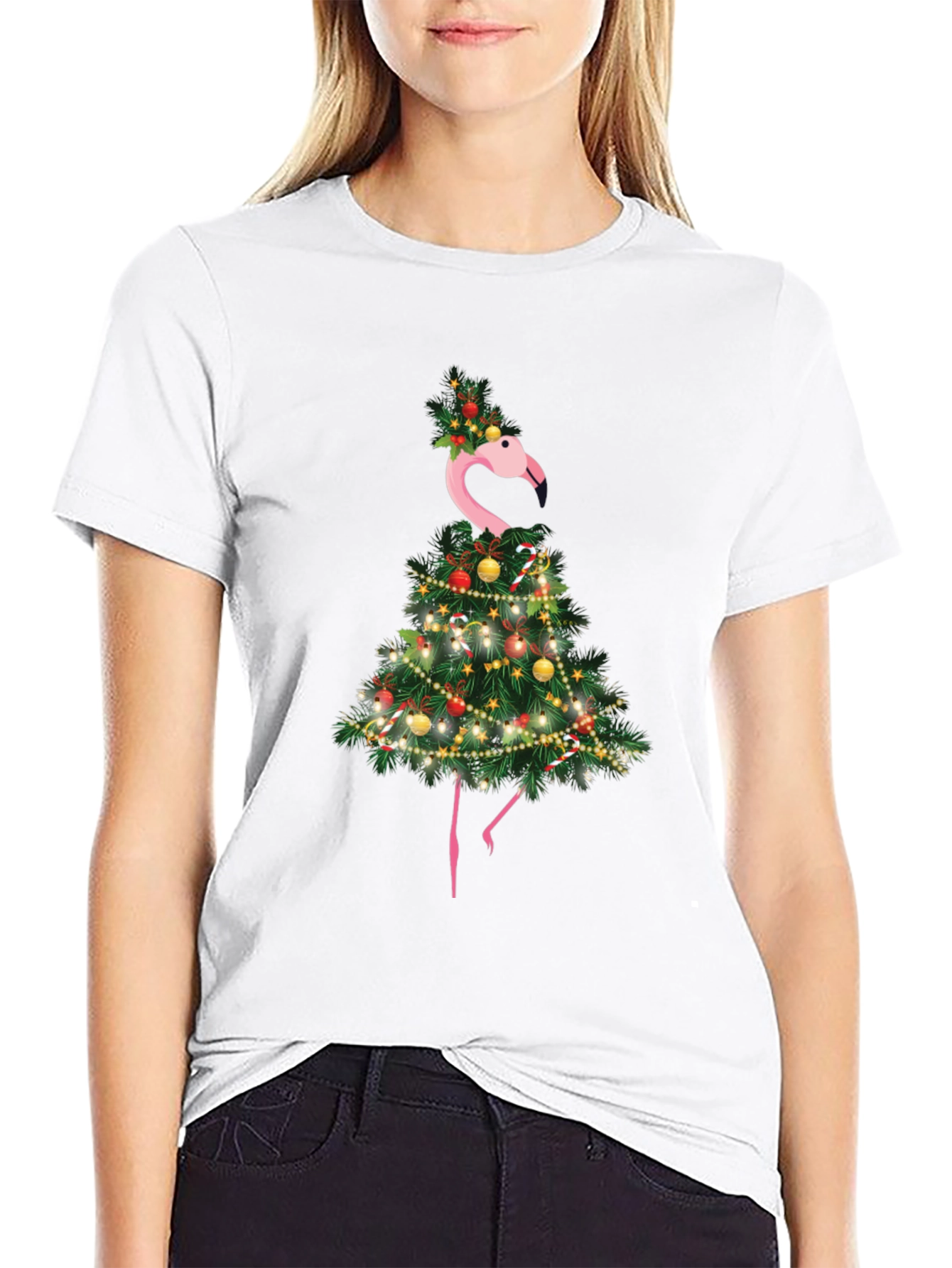 Festive Flamingo Christmas Tree T-Shirt