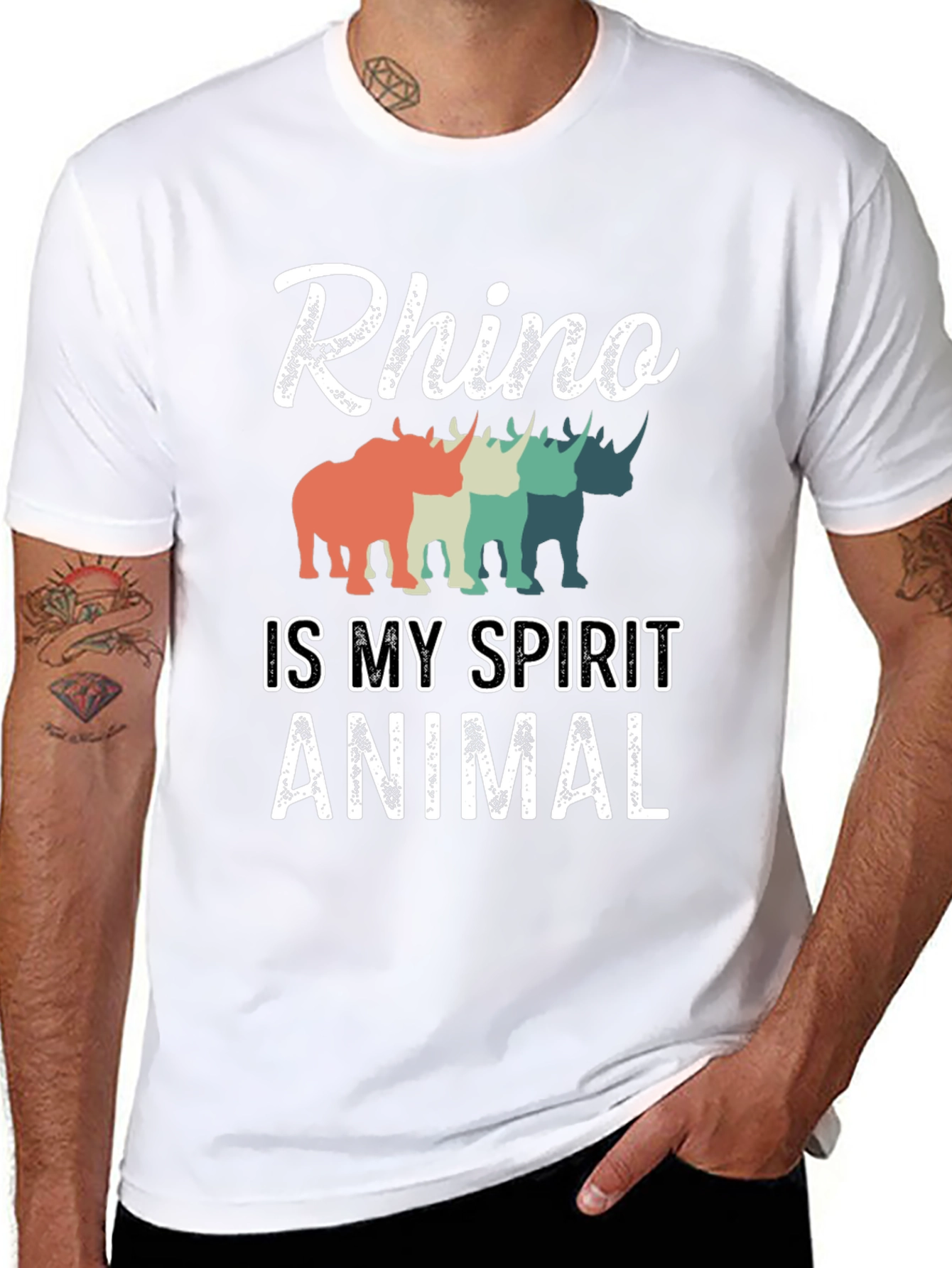 Rhino Spirit Animal Graphic Tee - Trendy T-Shirt