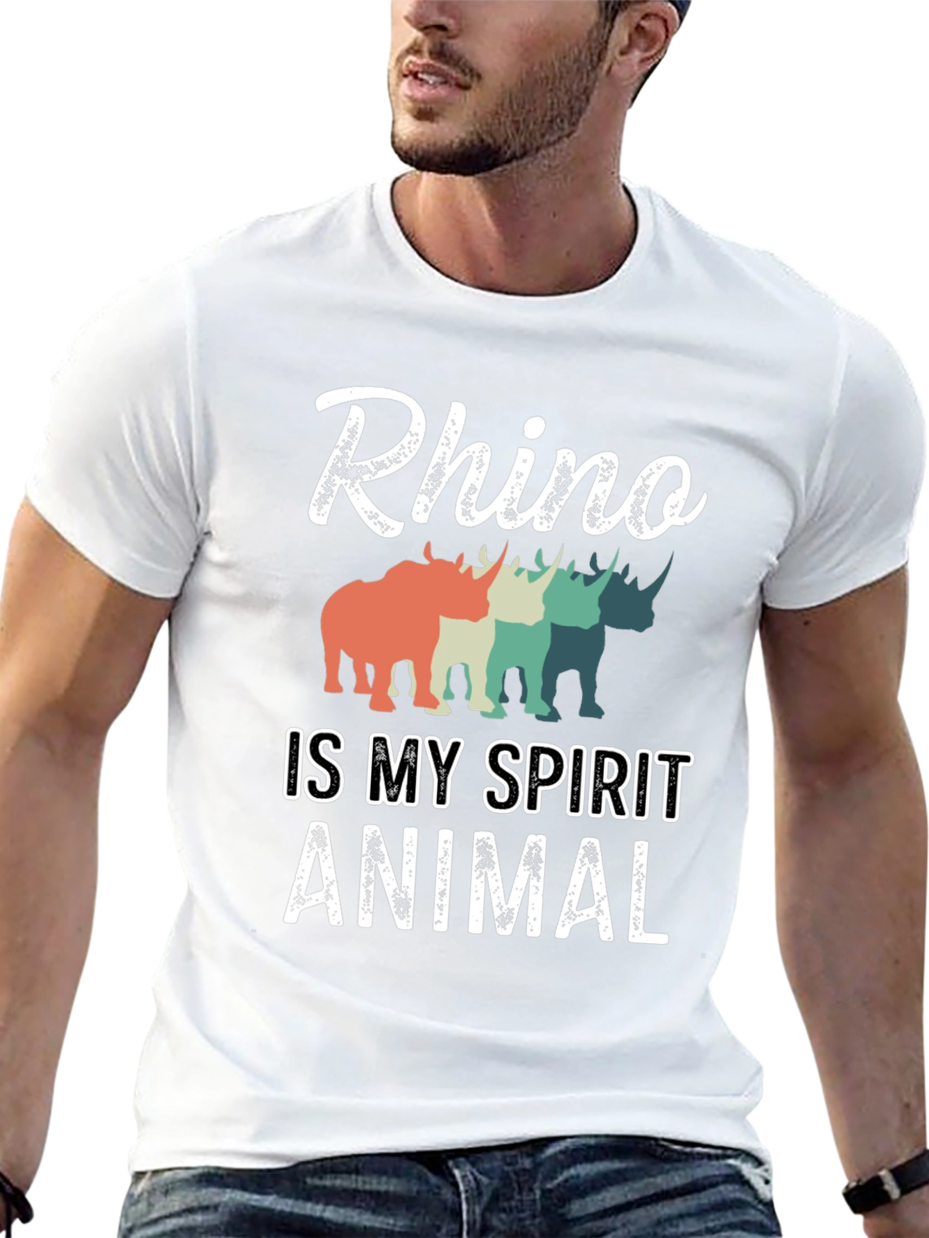 Rhino Spirit Animal Graphic Tee - Trendy T-Shirt