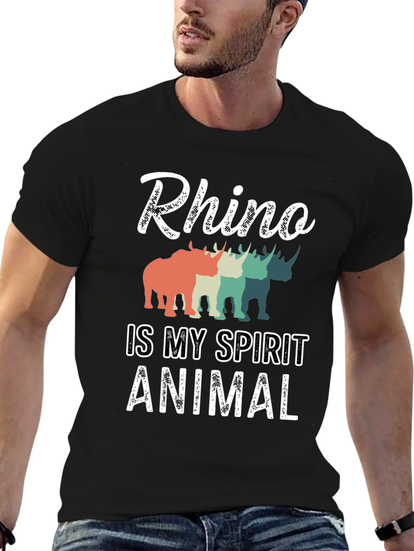 Rhino Spirit Animal Graphic Tee - Trendy T-Shirt