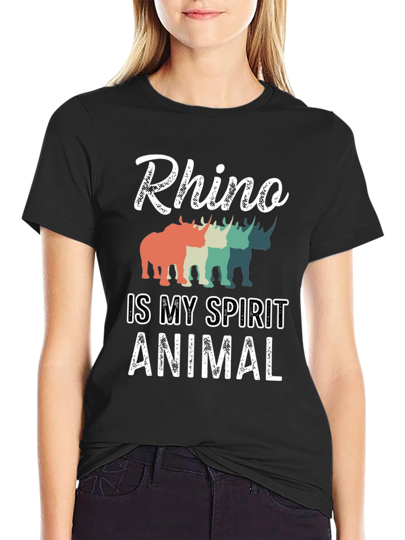Rhino Spirit Animal Graphic Tee - Trendy T-Shirt
