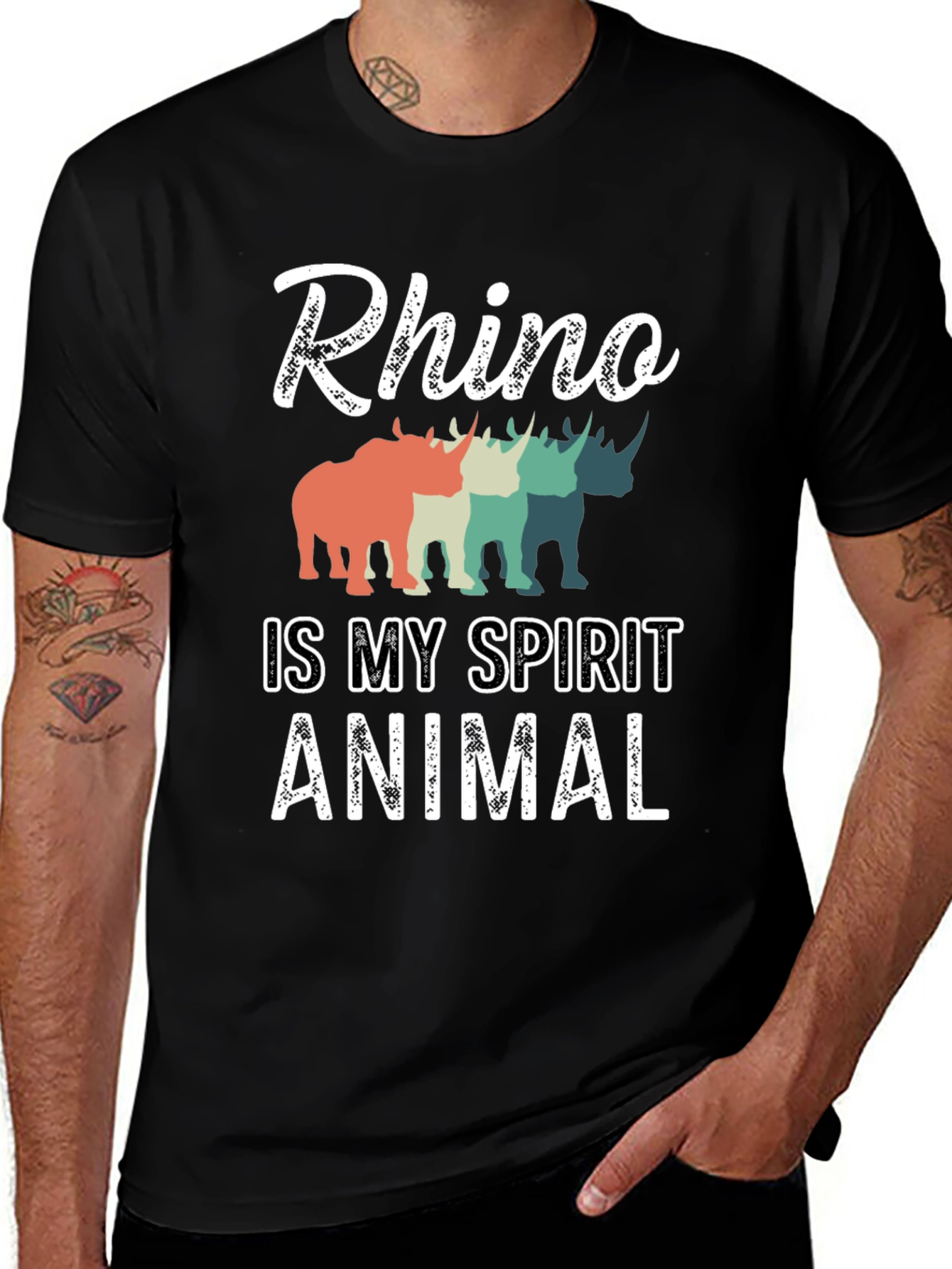 Rhino Spirit Animal Graphic Tee - Trendy T-Shirt