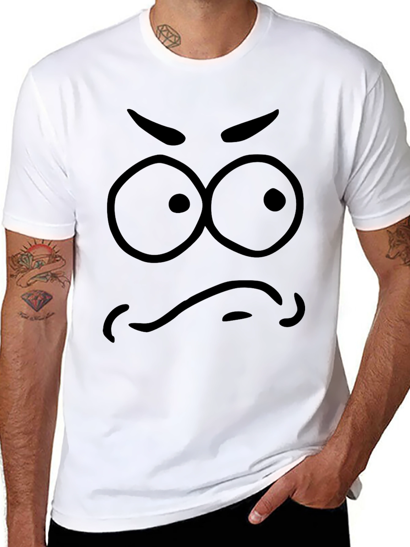 Funny Angry Face Graphic Print Black T-Shirt