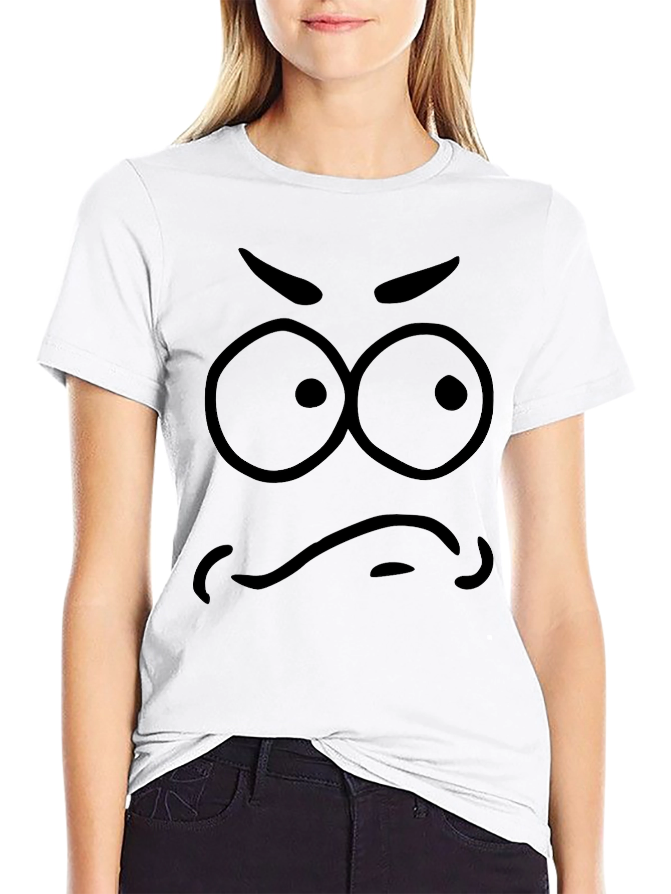 Funny Angry Face Graphic Print Black T-Shirt