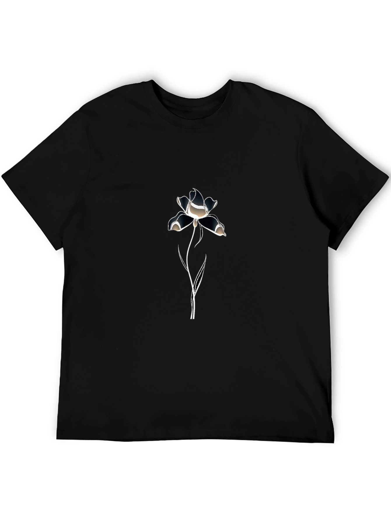 Mens Black T-Shirt with Flower Graphic