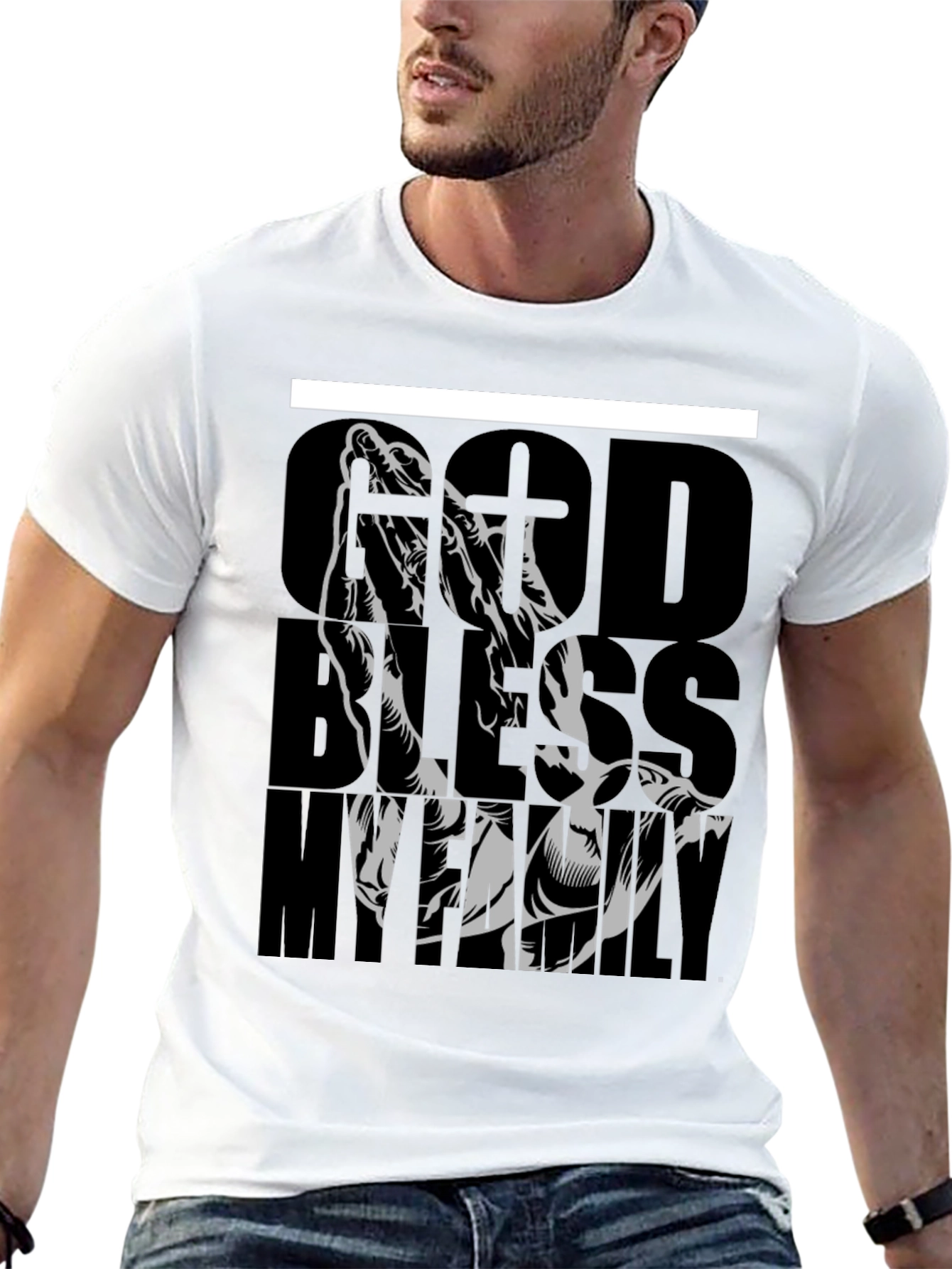 God Bless My Family Graphic Tee - Black