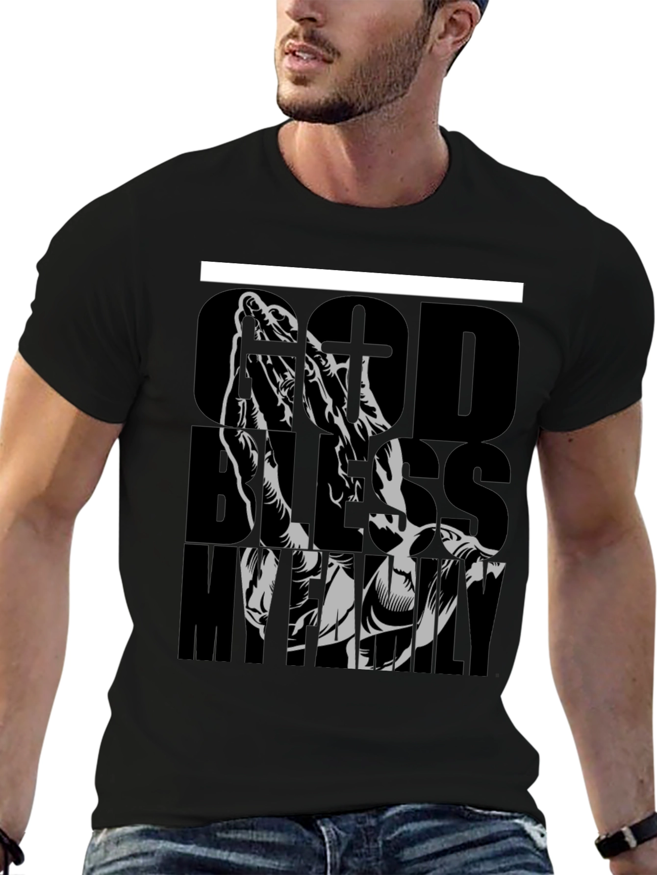 God Bless My Family Graphic Tee - Black