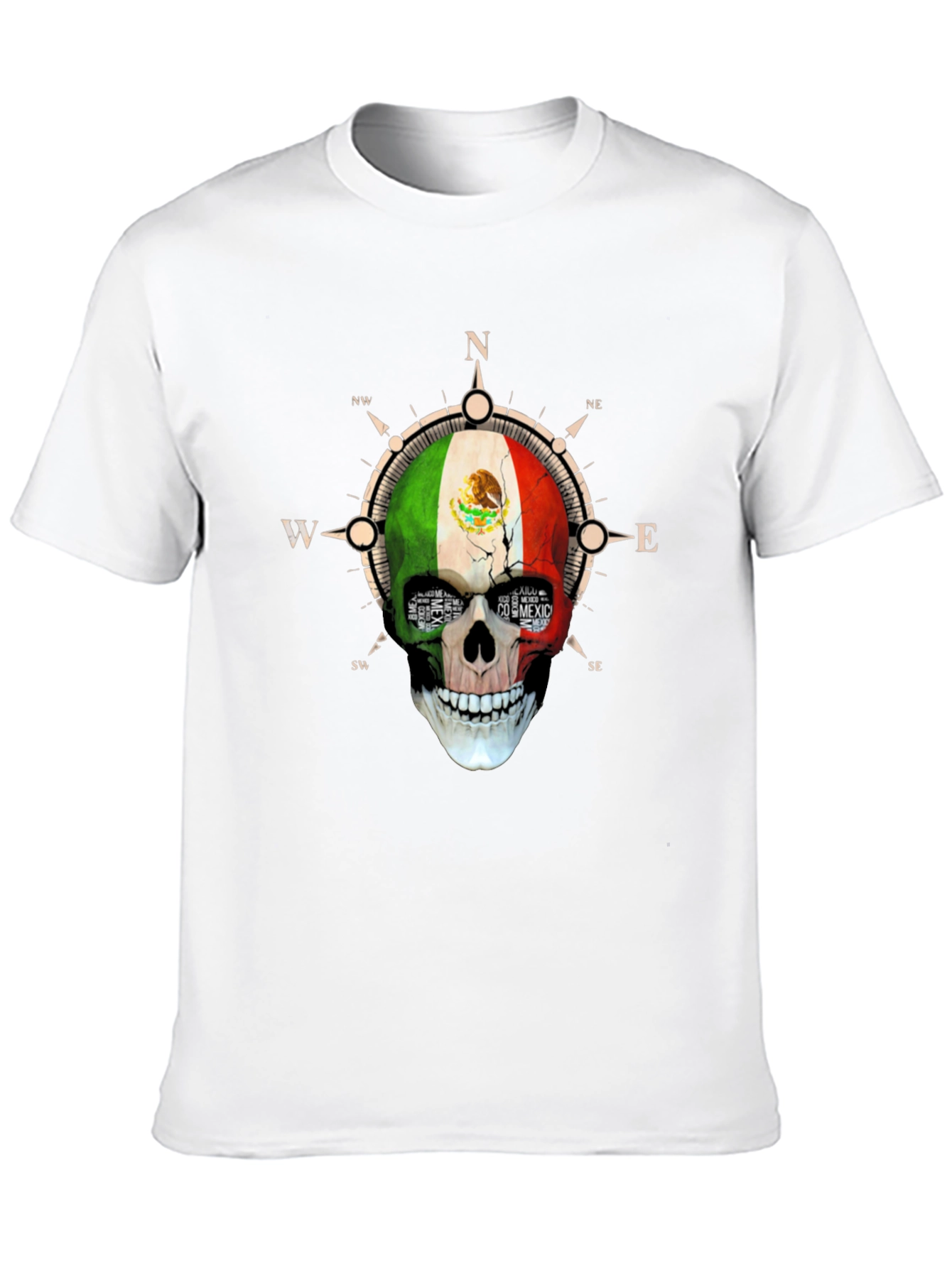 Mexico Flag Skull Compass T-Shirt