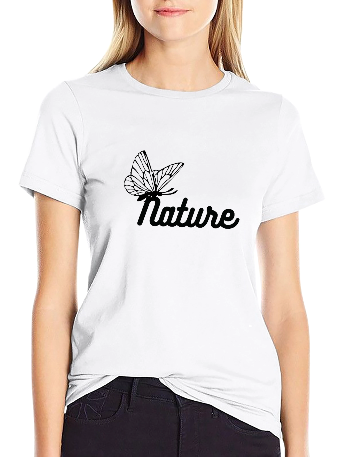 Nature Butterfly Graphic Tee - Soft Black Cotton T-Shirt