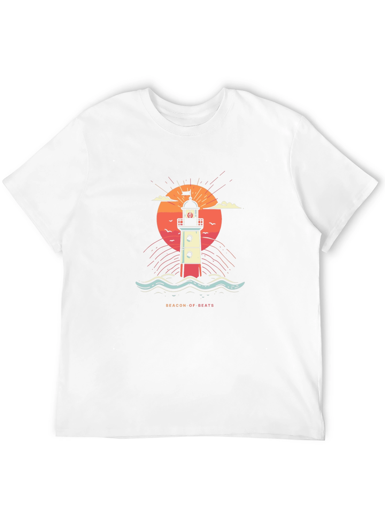 Beacon of Beats Graphic Tee - Retro Lighthouse Design