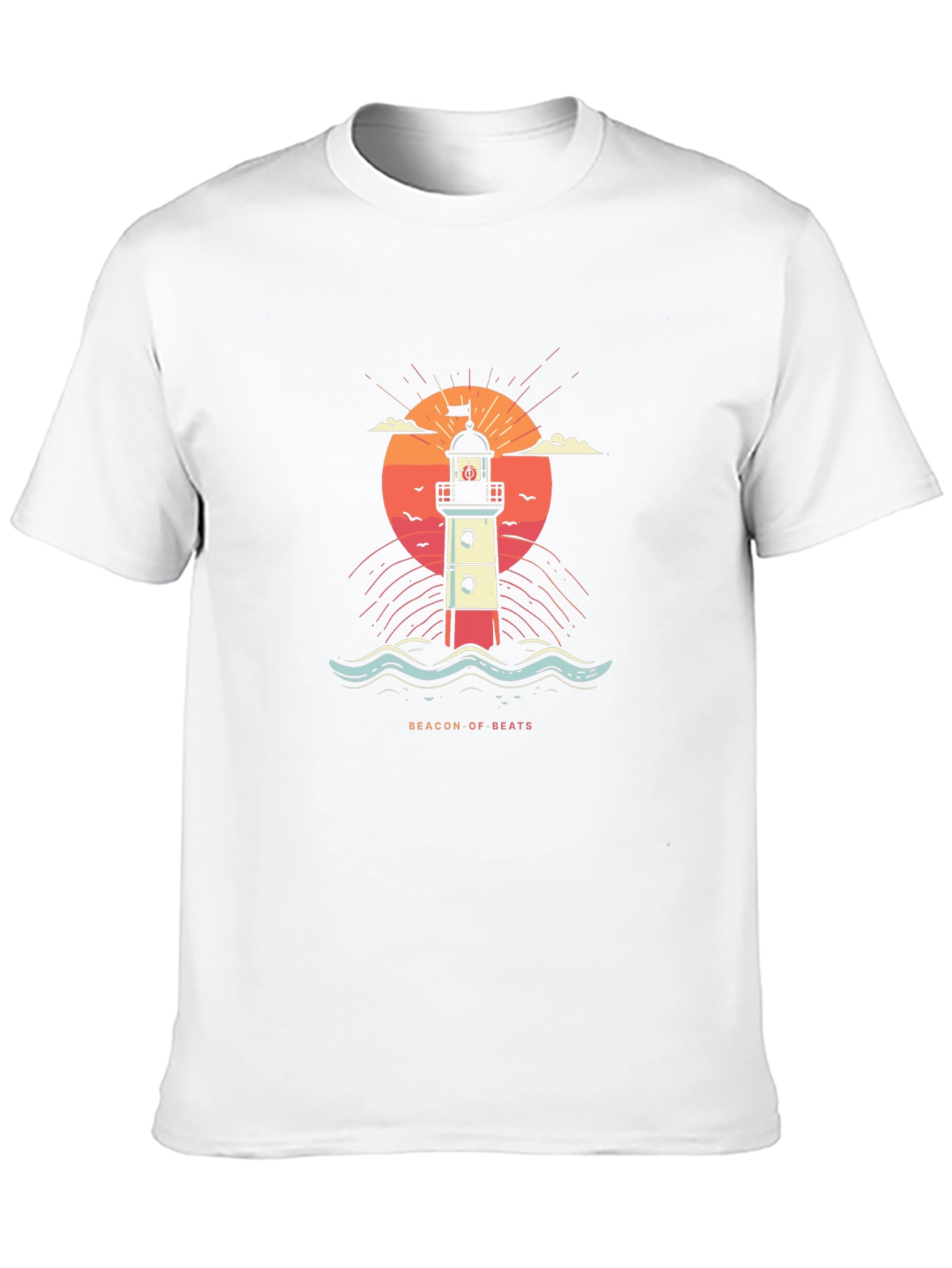 Beacon of Beats Graphic Tee - Retro Lighthouse Design