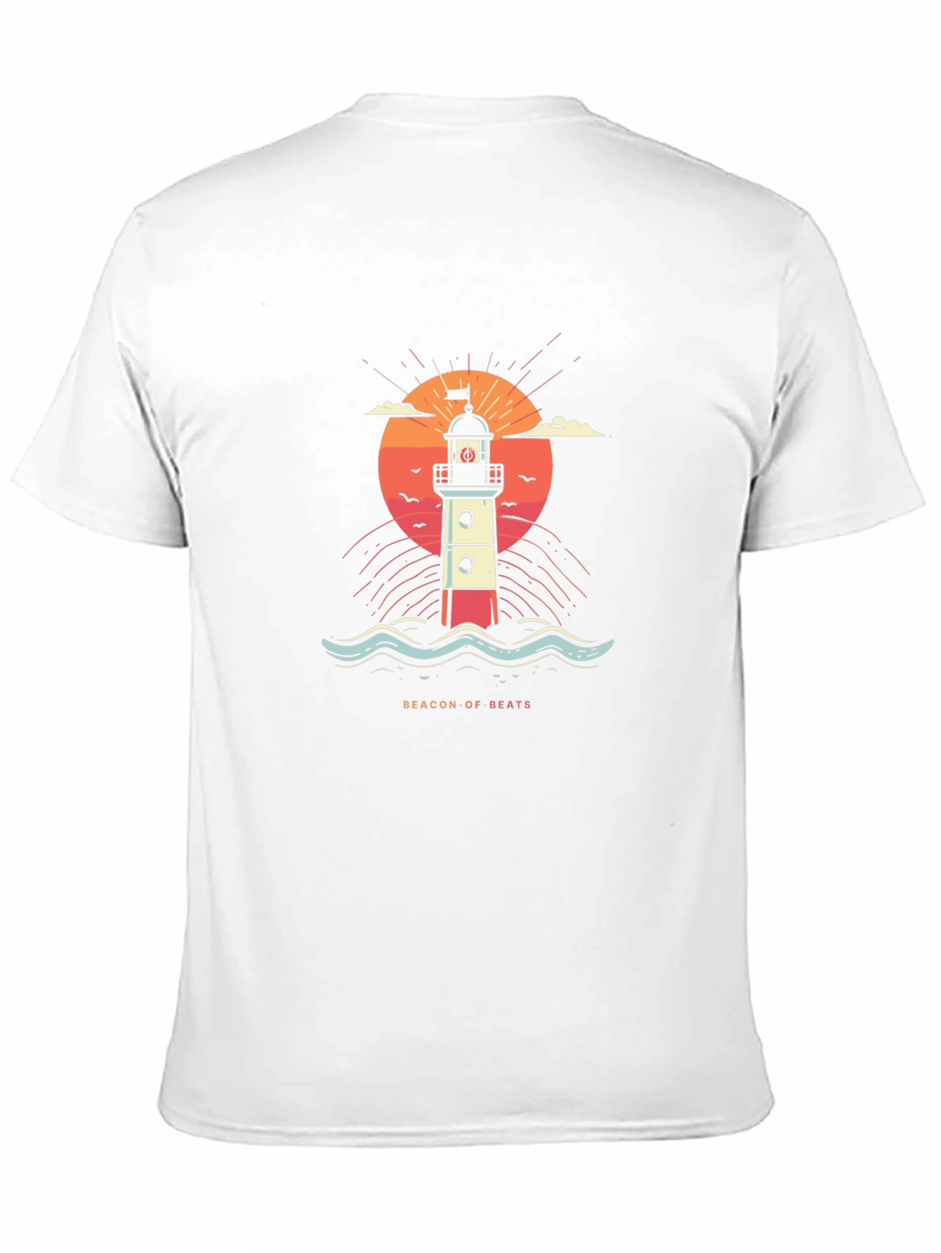 Beacon of Beats Graphic Tee - Retro Lighthouse Design