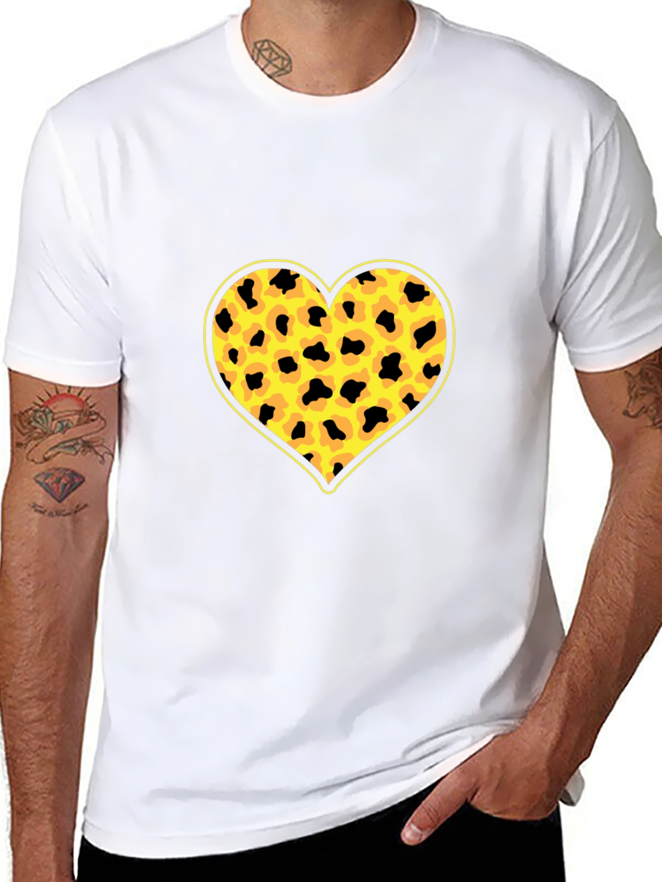 Leopard Heart Print Black T-Shirt