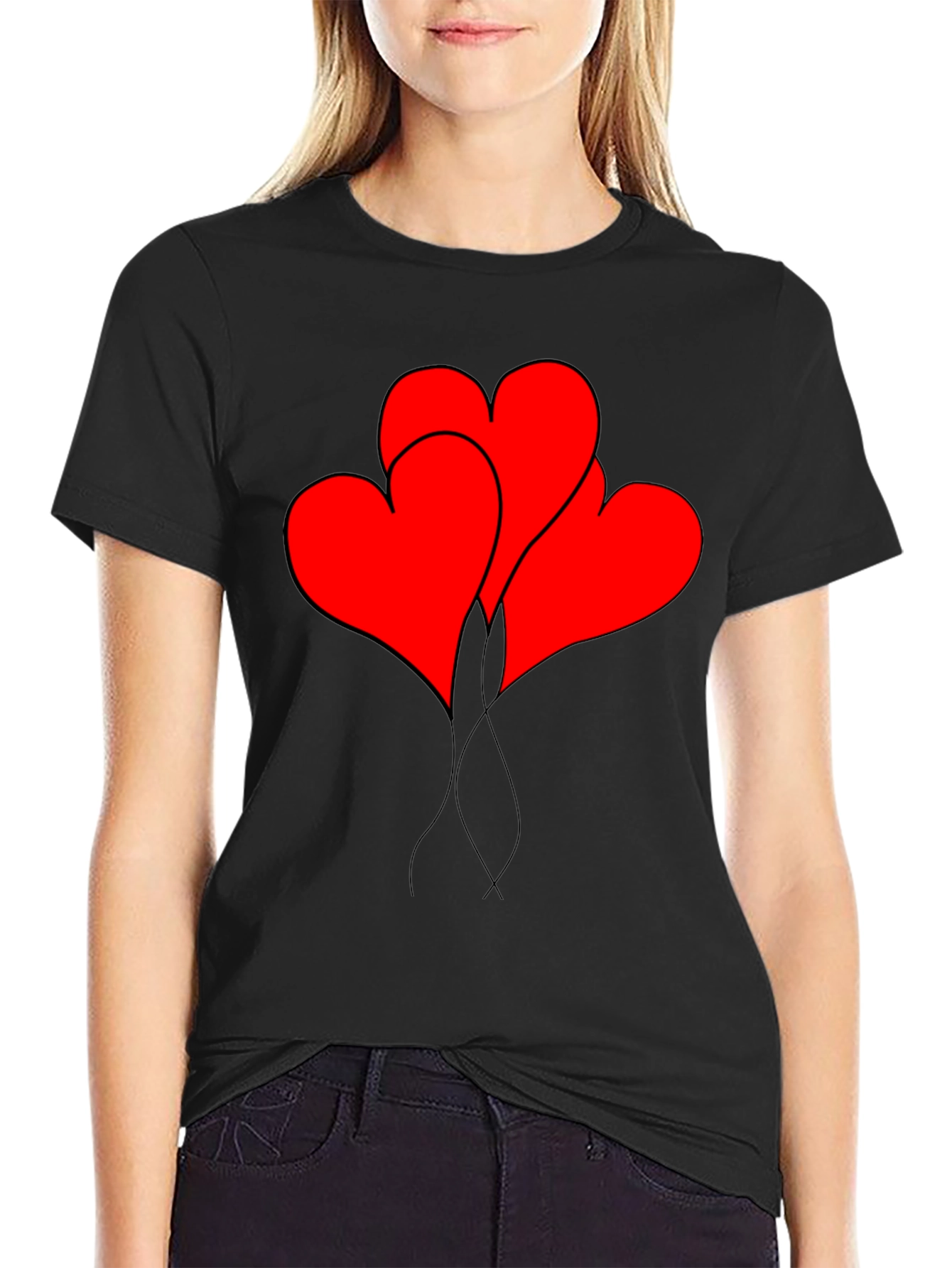 Heart Balloons Graphic Tee - Black Casual Shirt