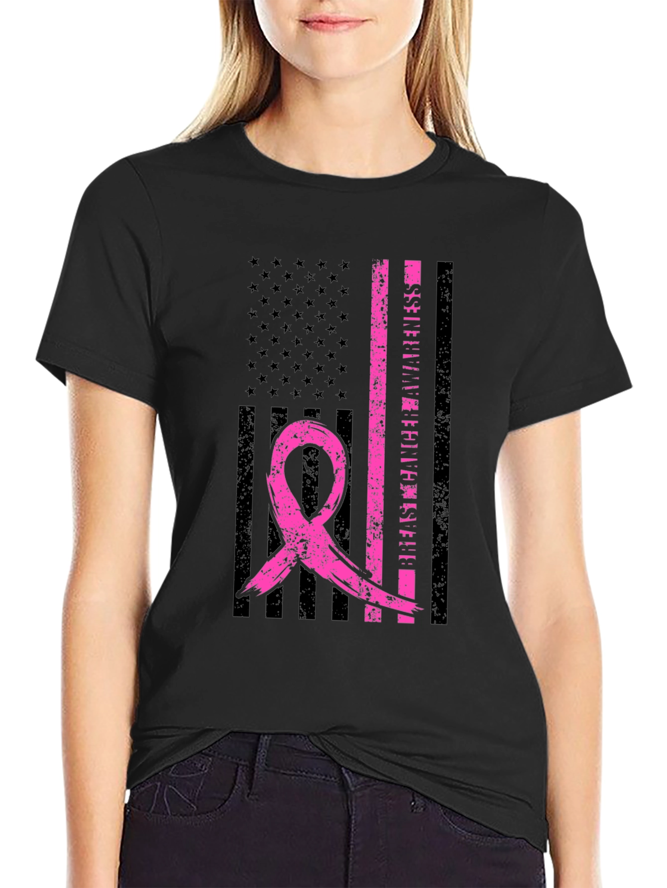 Breast Cancer Awareness US Flag T-Shirt