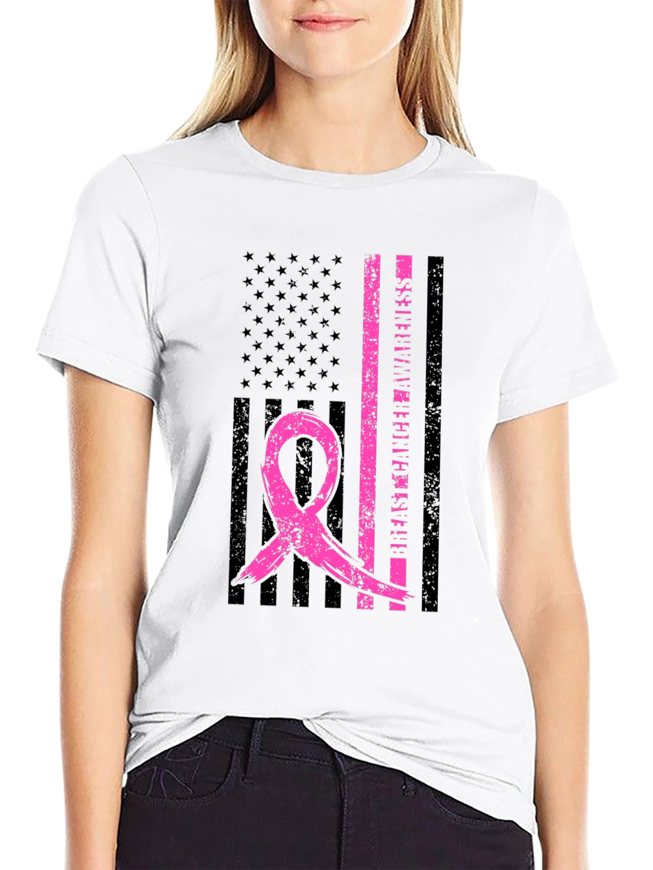 Breast Cancer Awareness US Flag T-Shirt