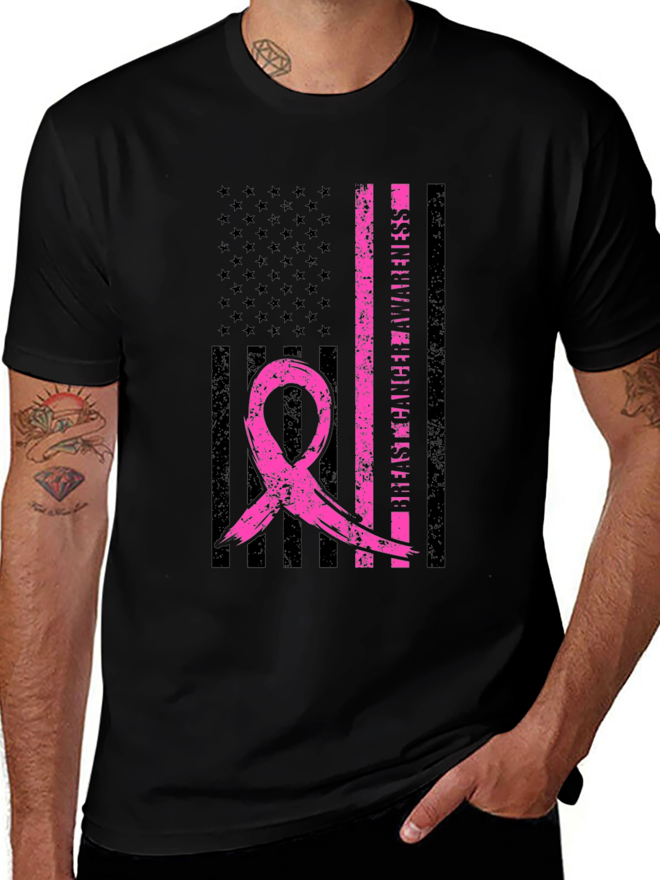 Breast Cancer Awareness US Flag T-Shirt