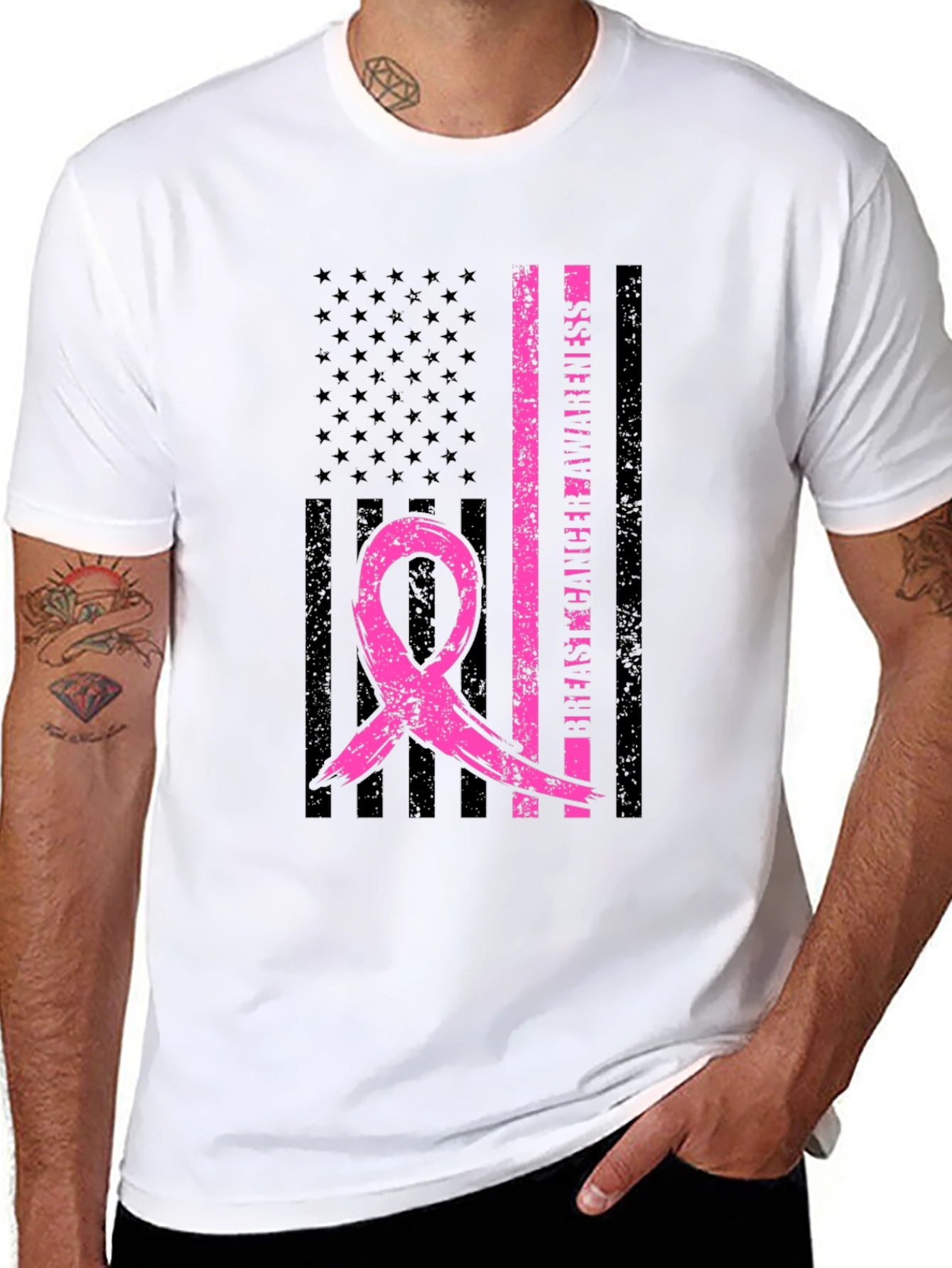 Breast Cancer Awareness US Flag T-Shirt