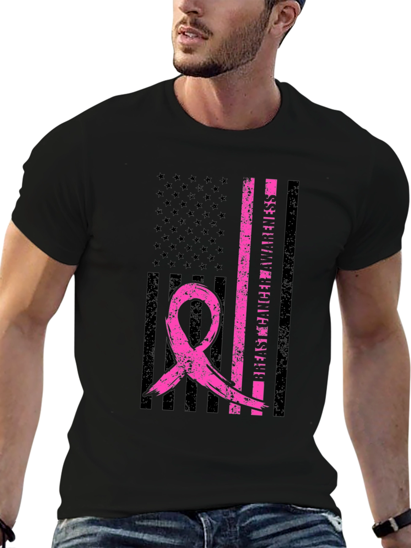Breast Cancer Awareness US Flag T-Shirt