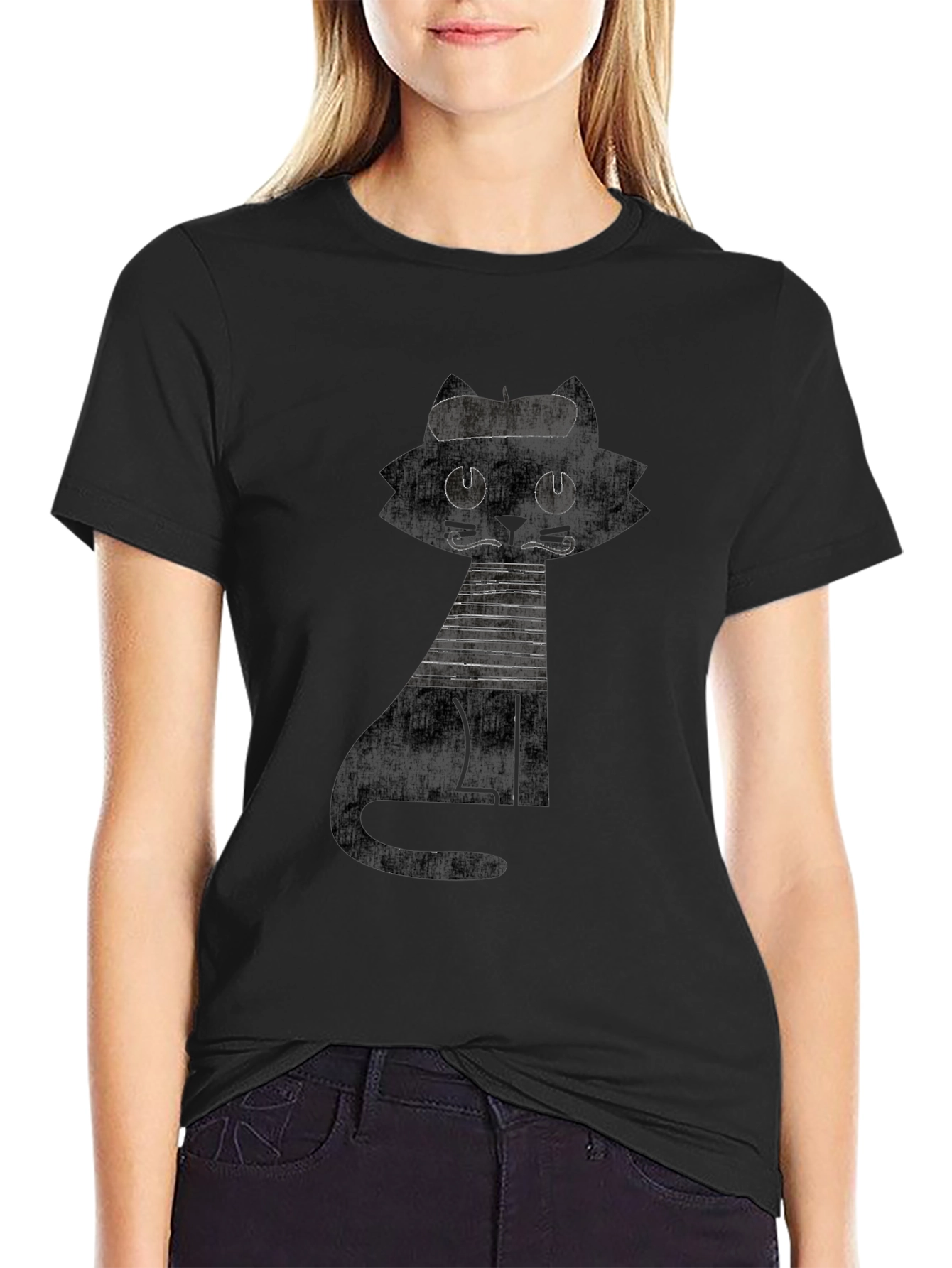 Black Cat Graphic Tee - Unique Design