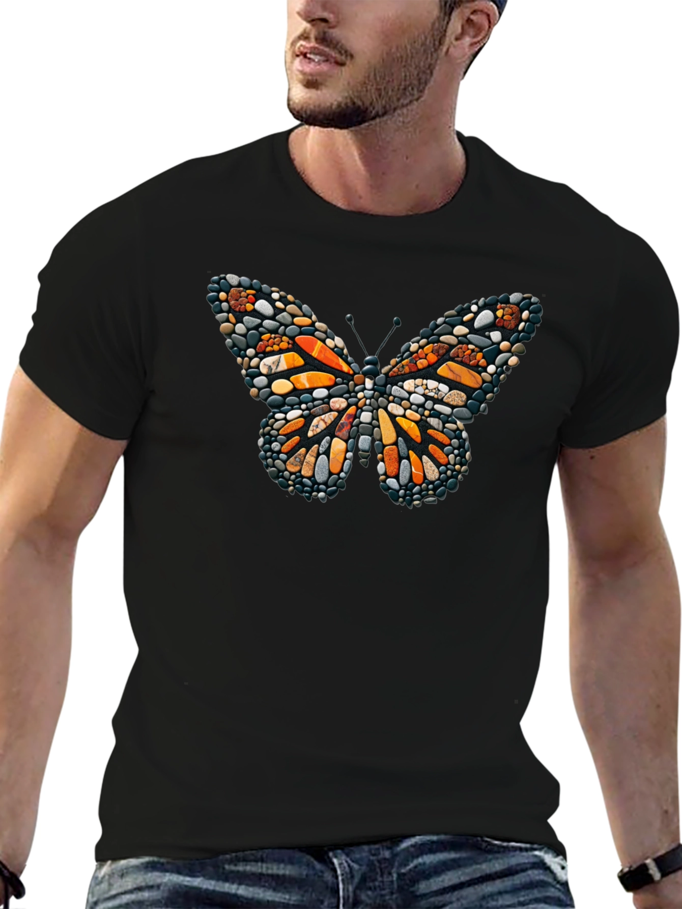Butterfly Stone Art Black Tee