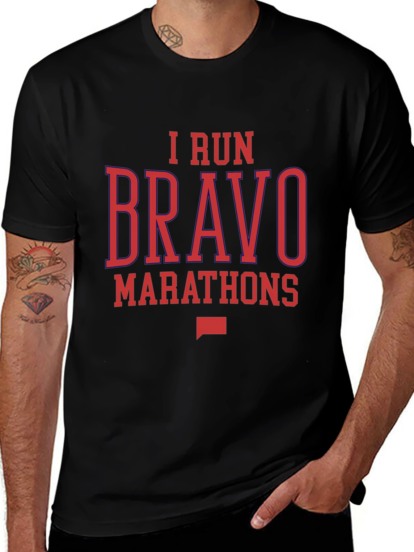 I Run Bravo Marathons Black Graphic Tee