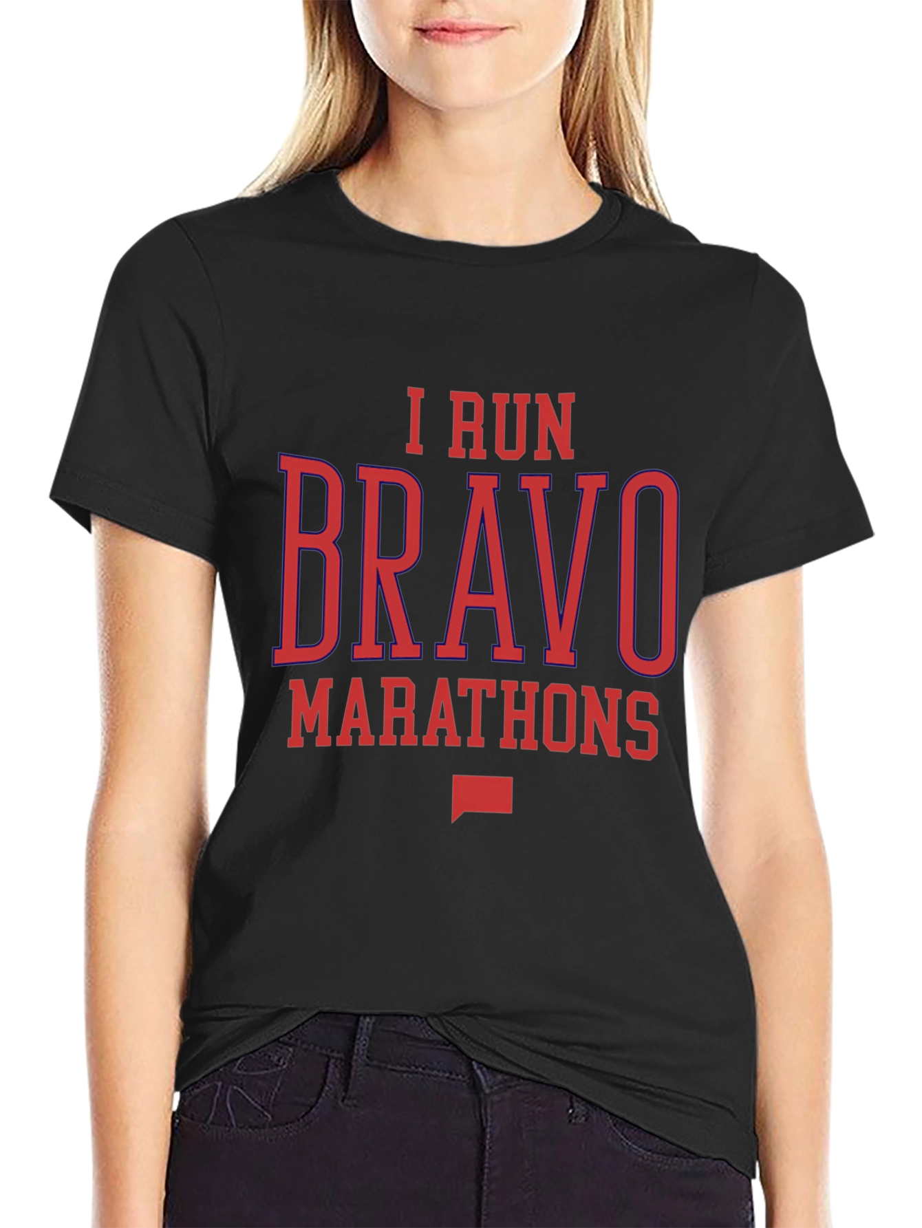 I Run Bravo Marathons Black Graphic Tee