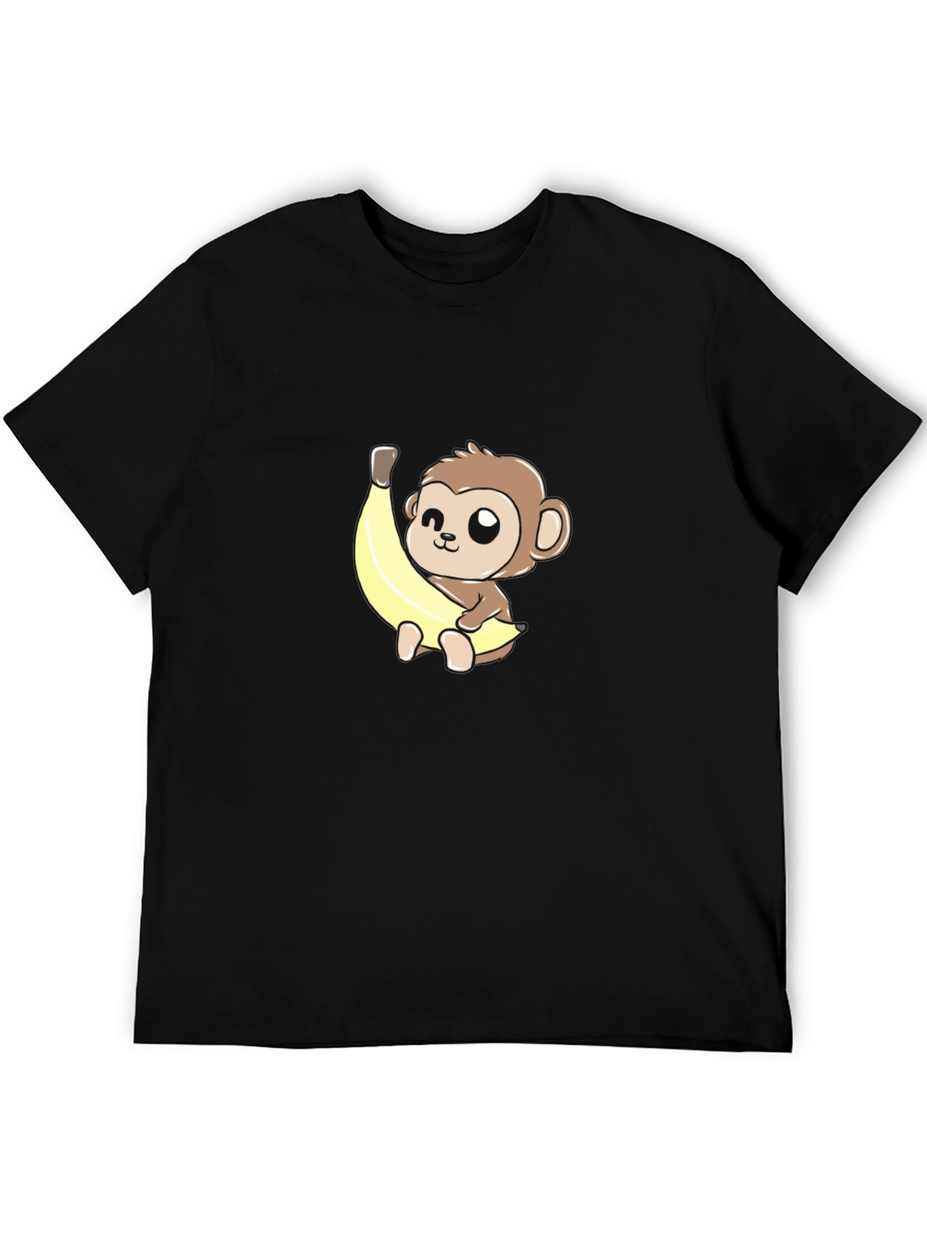 Cute Monkey Banana Graphic Tee - Unisex Black T-Shirt