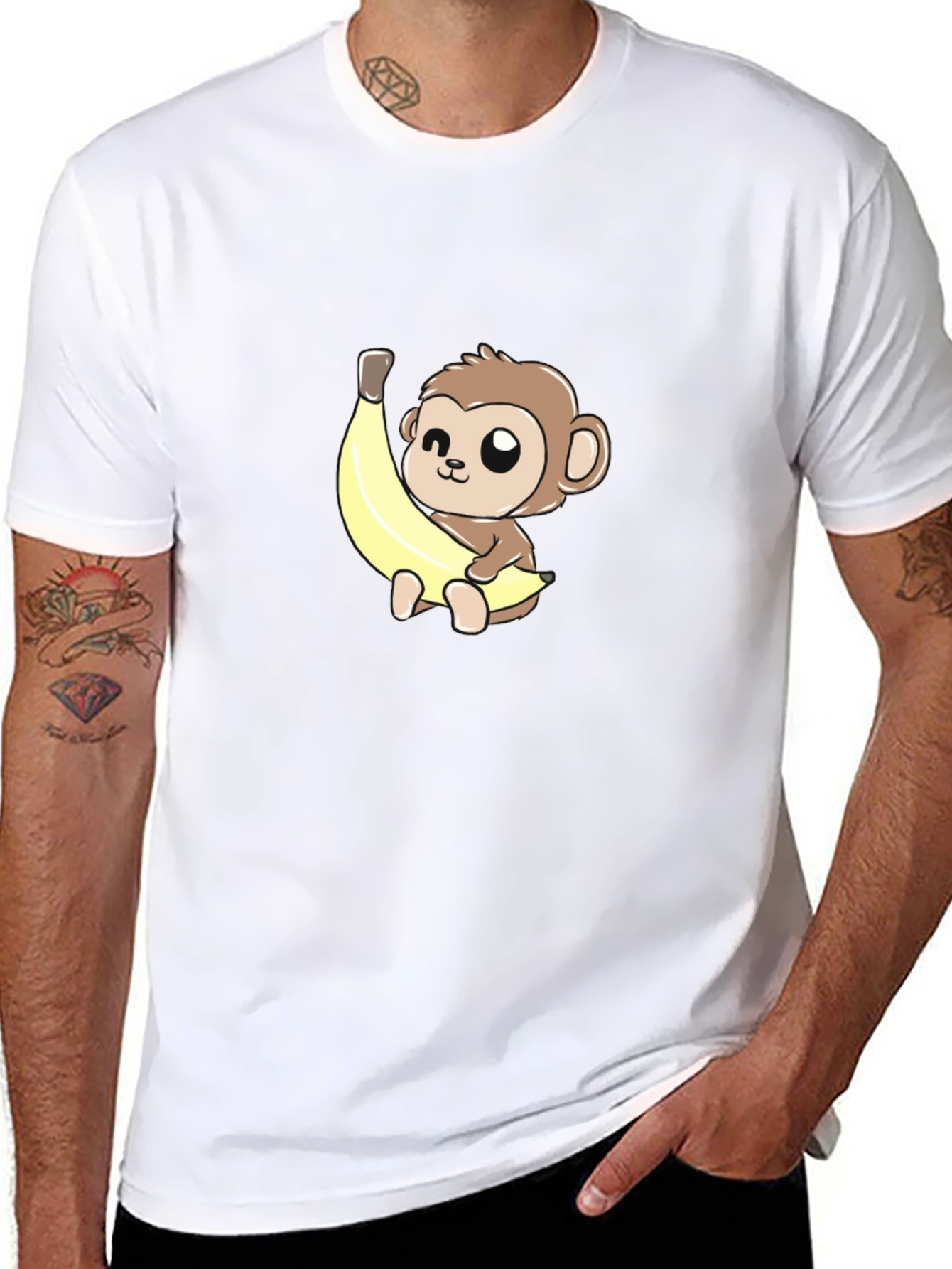 Cute Monkey Banana Graphic Tee - Unisex Black T-Shirt