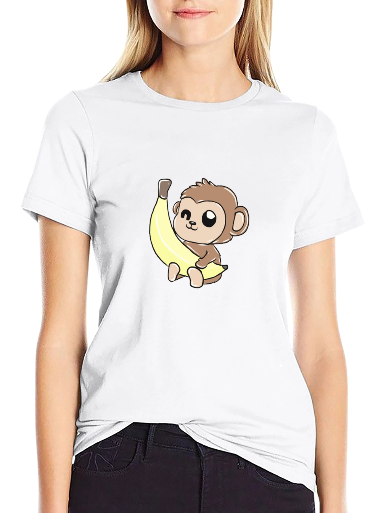 Cute Monkey Banana Graphic Tee - Unisex Black T-Shirt