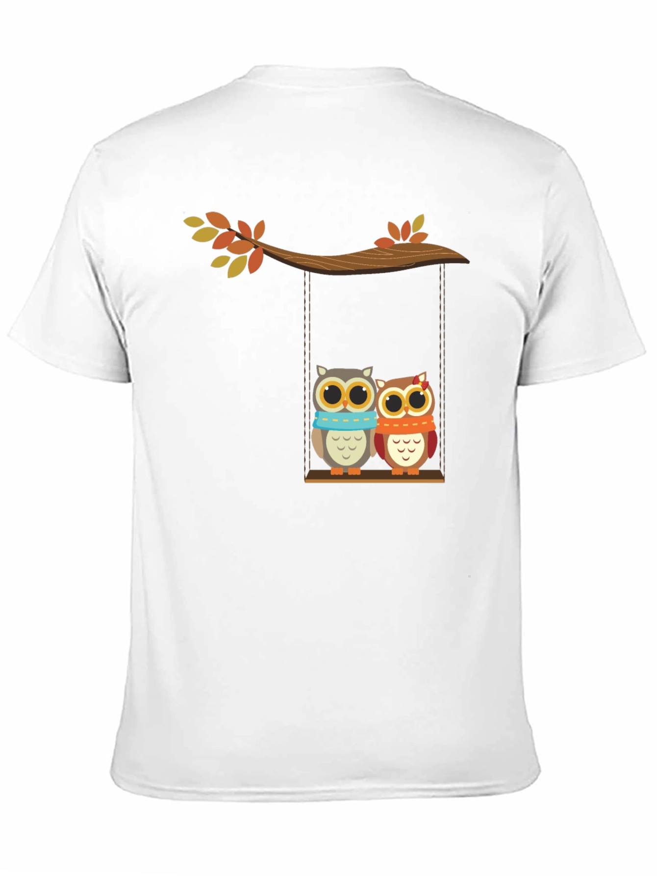 Cute Owl Couple on Swing Graphic Tee - Black