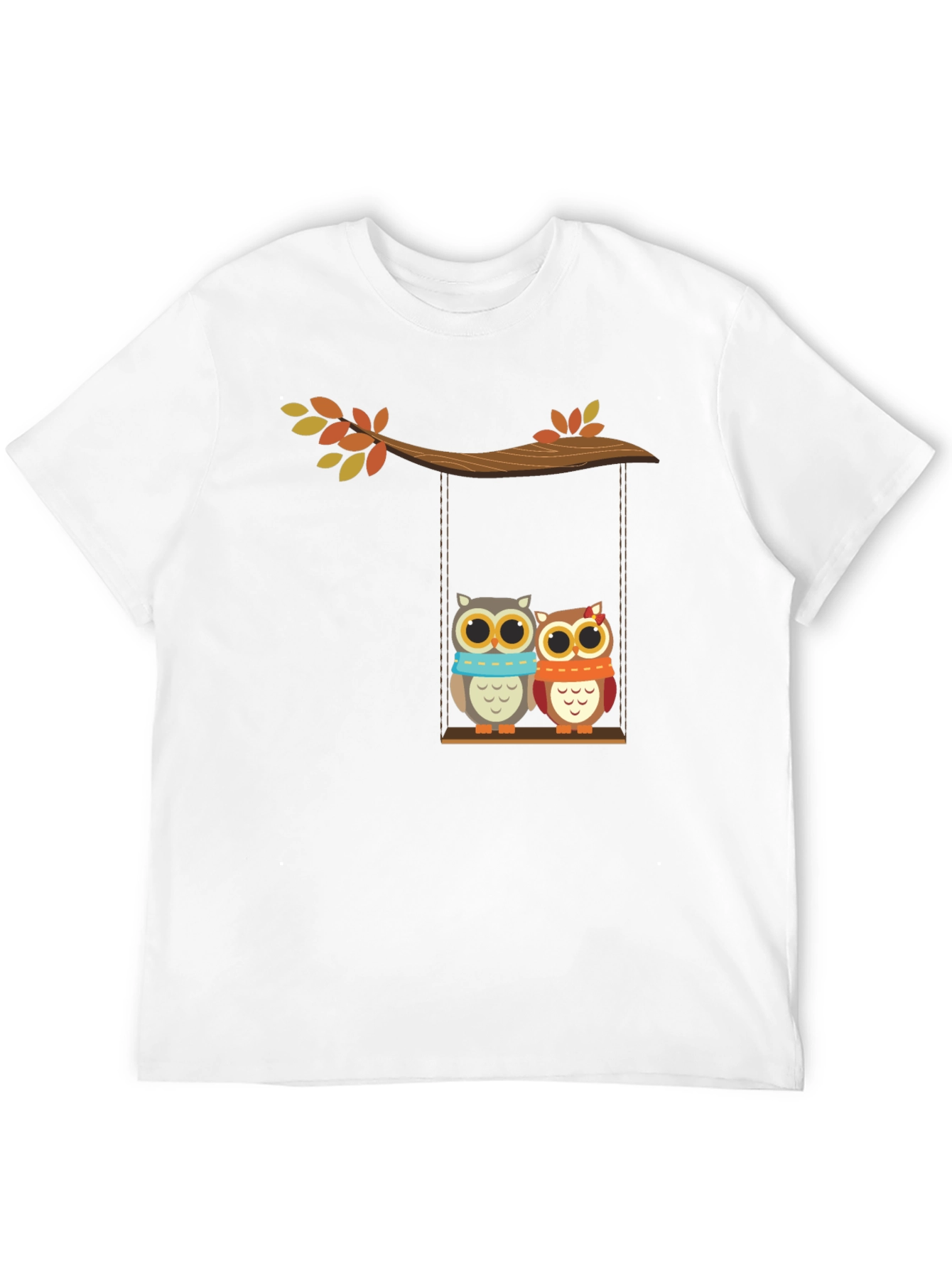 Cute Owl Couple on Swing Graphic Tee - Black