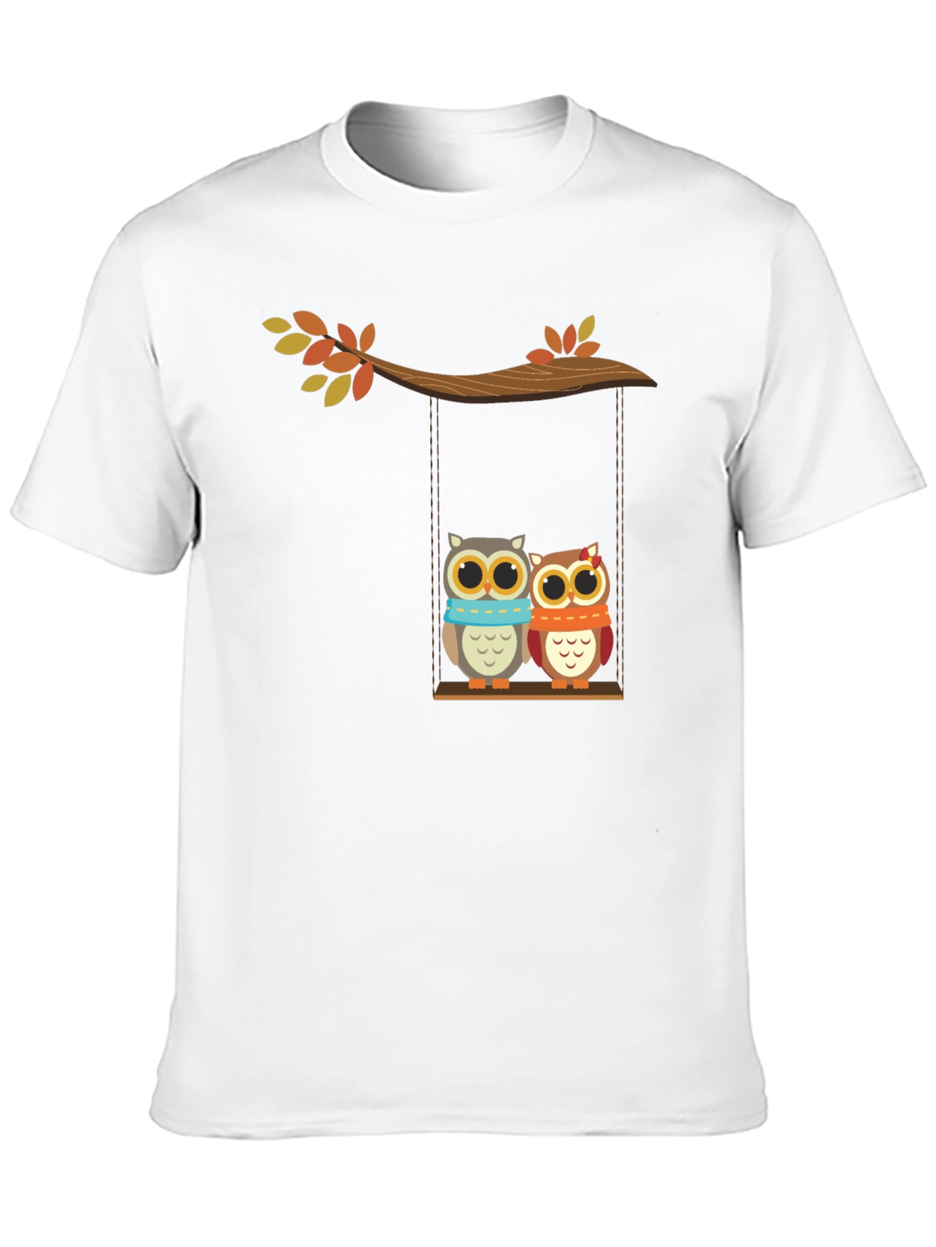 Cute Owl Couple on Swing Graphic Tee - Black