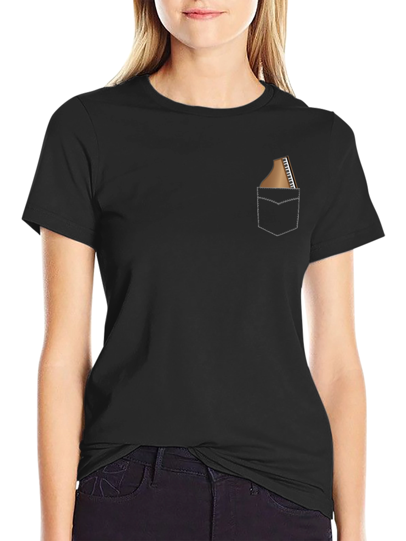 Piano Pocket Print Black T-Shirt