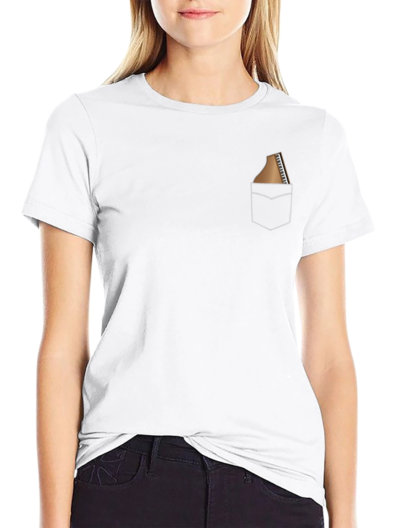 Piano Pocket Print Black T-Shirt