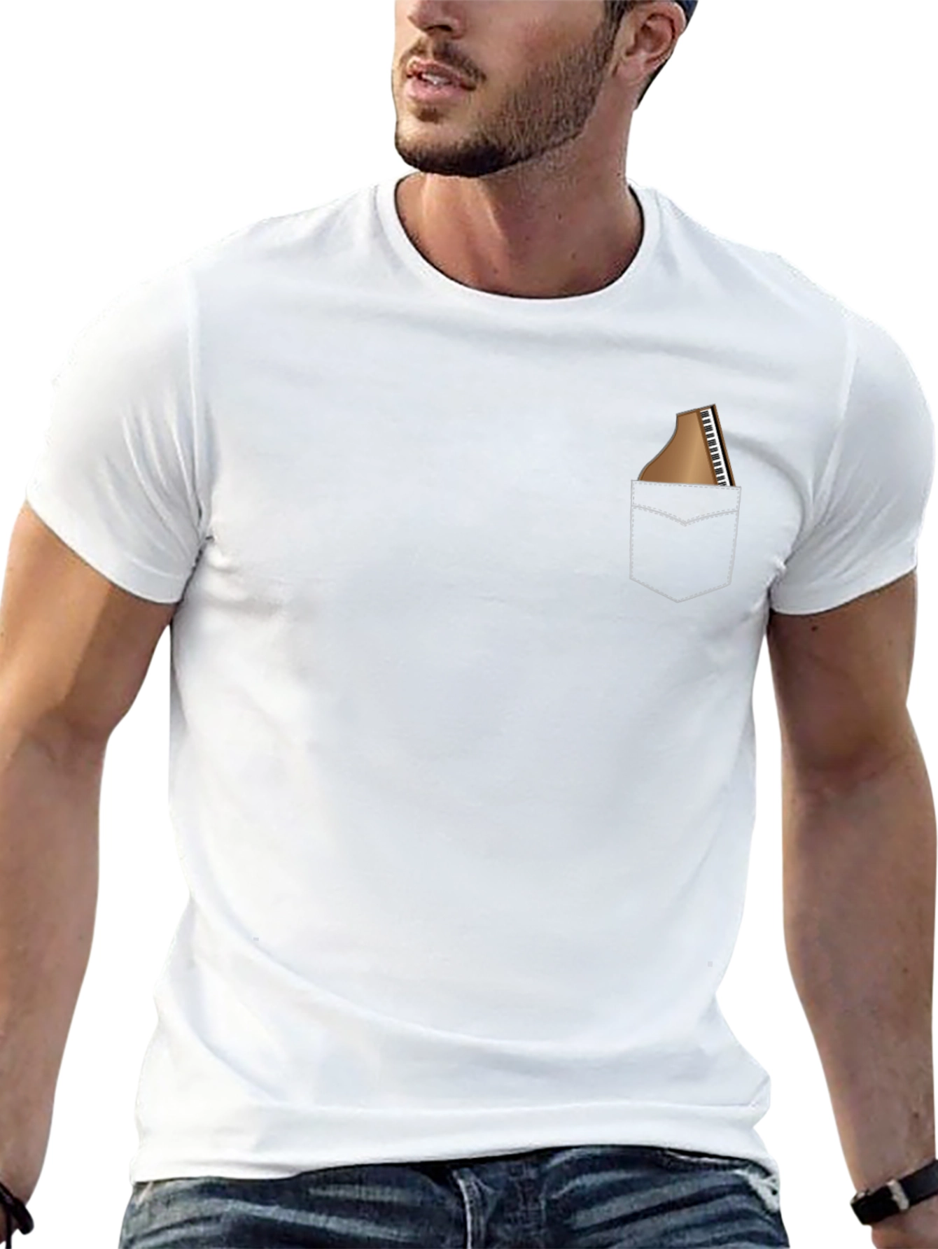 Piano Pocket Print Black T-Shirt
