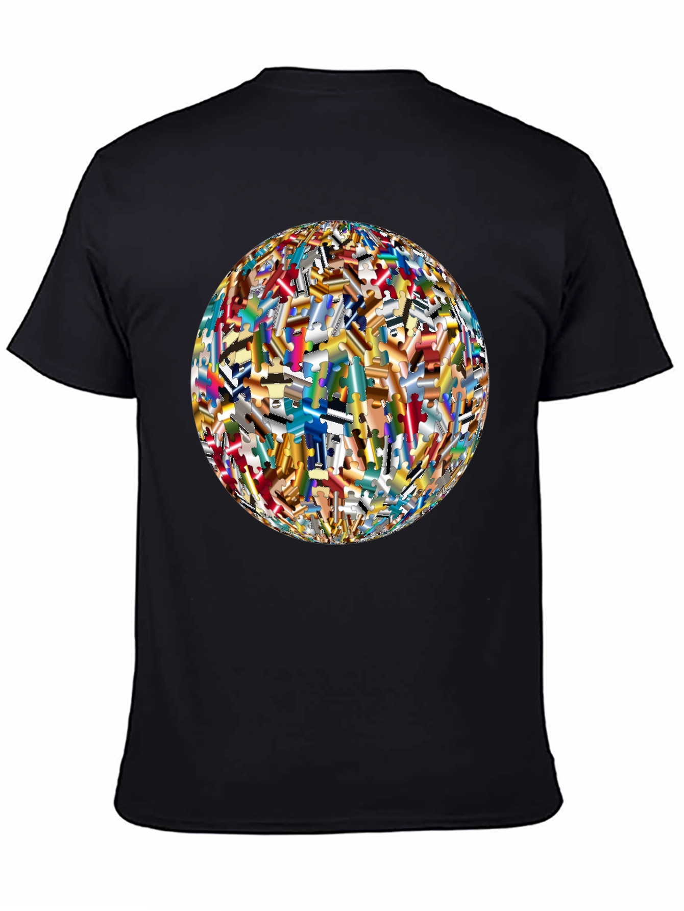 Puzzle Piece World Graphic Black T-Shirt
