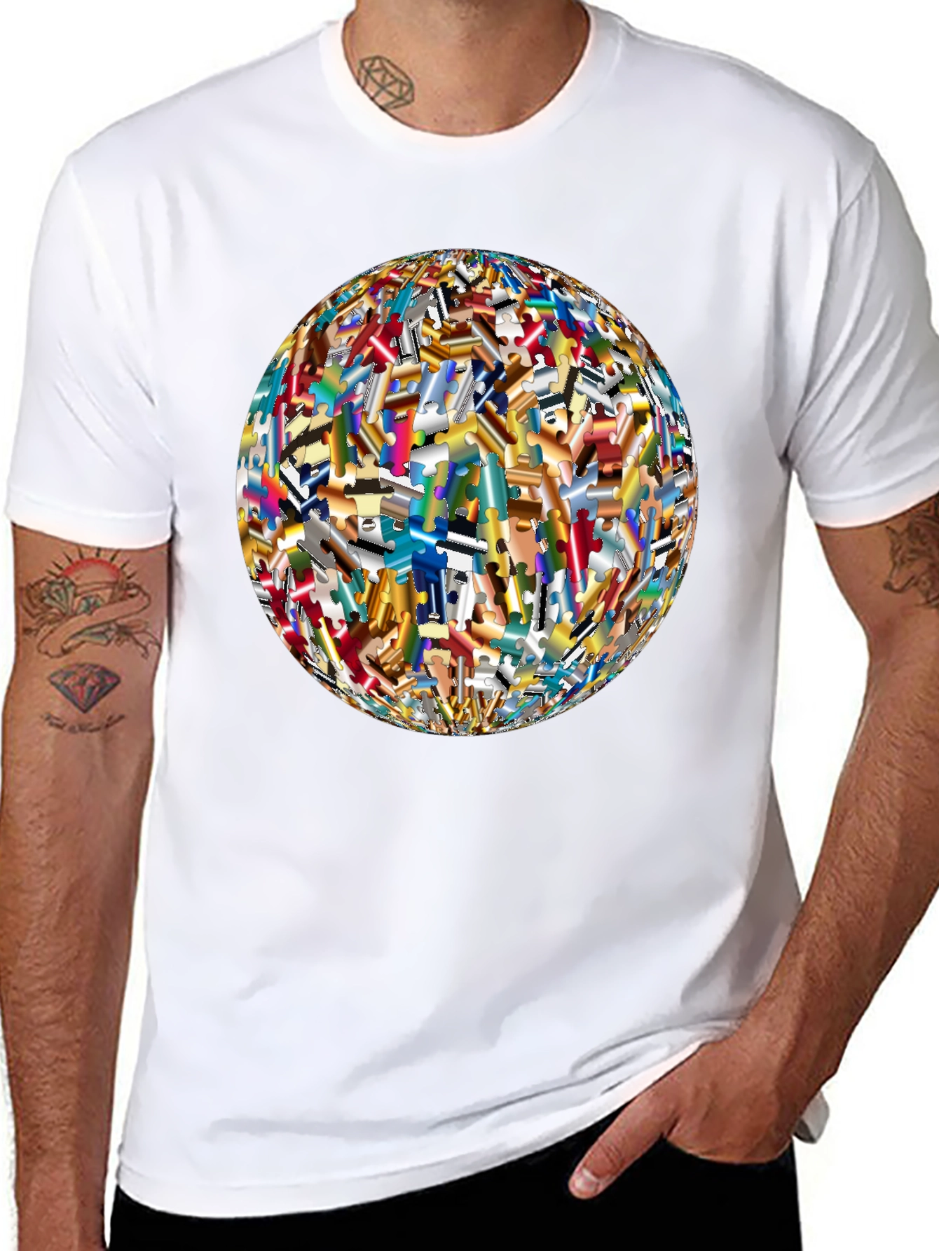 Puzzle Piece World Graphic Black T-Shirt