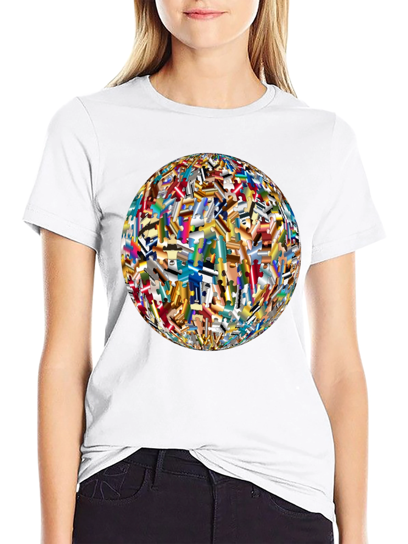 Puzzle Piece World Graphic Black T-Shirt