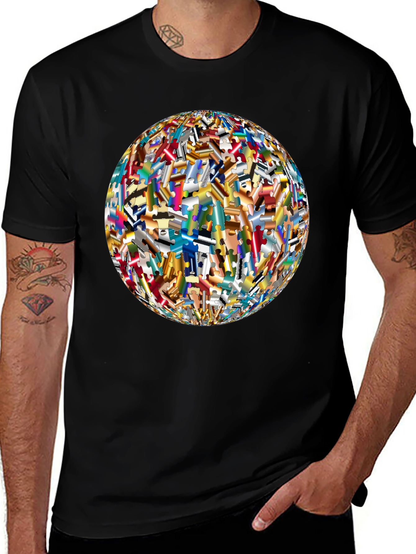 Puzzle Piece World Graphic Black T-Shirt