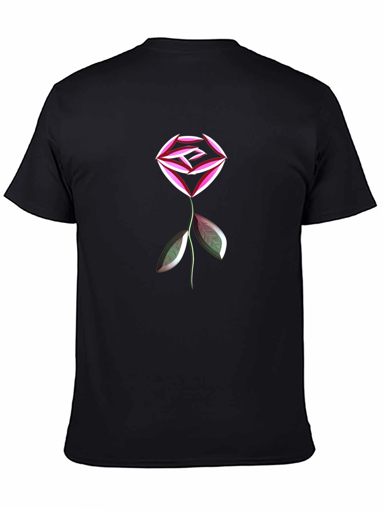 Abstract Geometric Rose Graphic Black T-Shirt