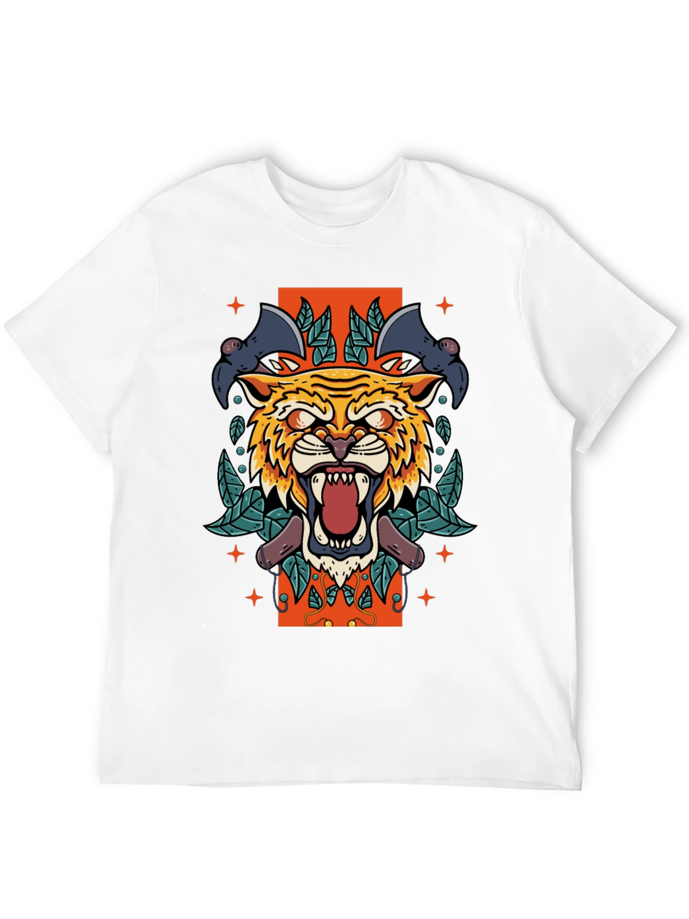 Tiger & Bats Graphic Print Black T-Shirt