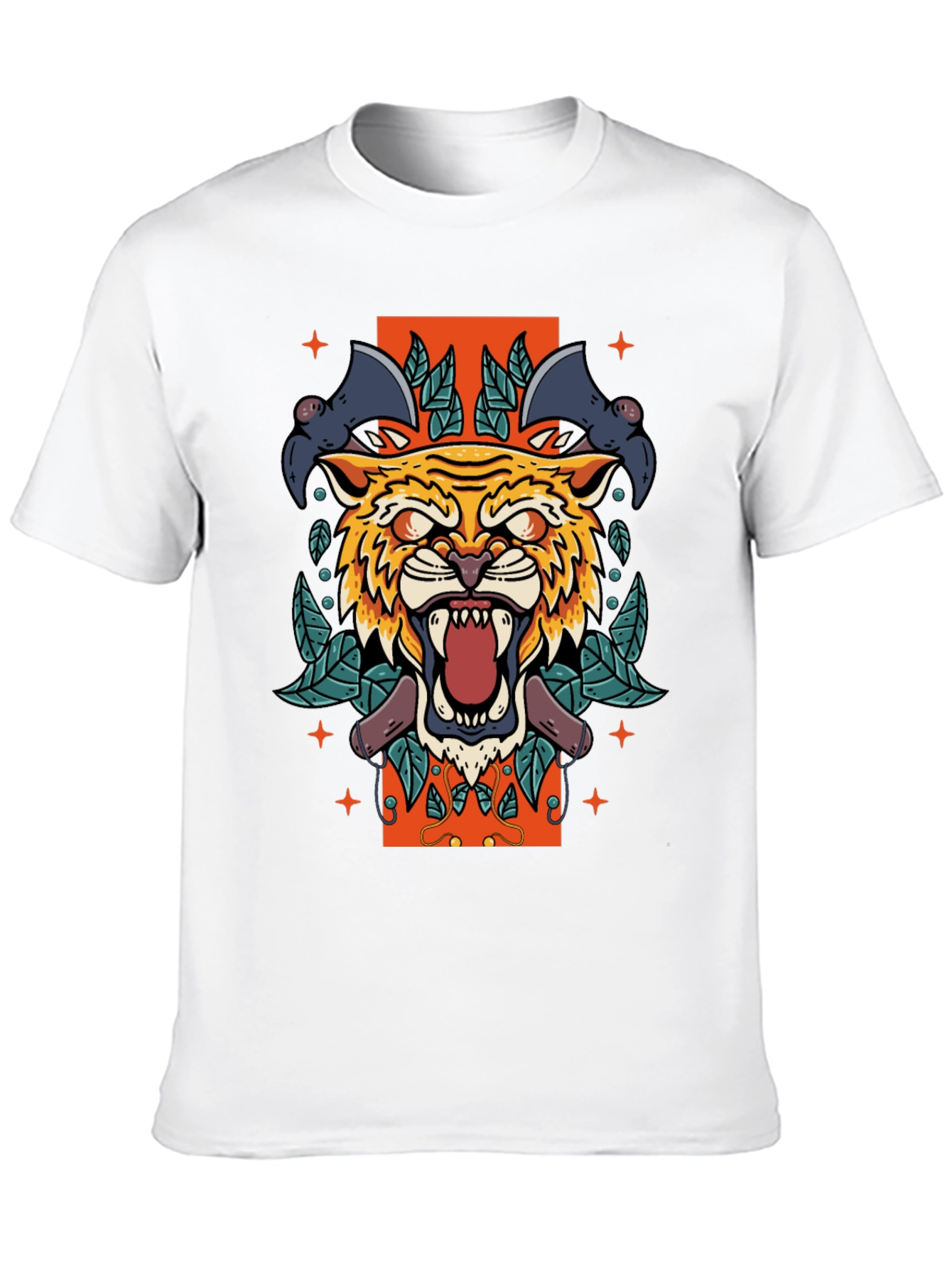 Tiger & Bats Graphic Print Black T-Shirt